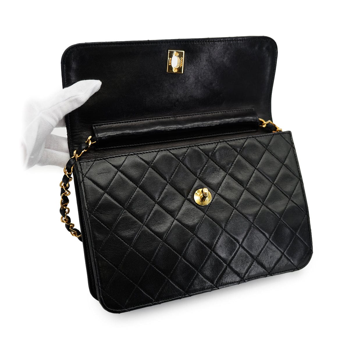 Luxury Promise VINTAGE CHANEL MATELASSE CHAIN HAND SHOULDER BAG BLACK LAMB SKIN GOLD HARDWARE 90335295
