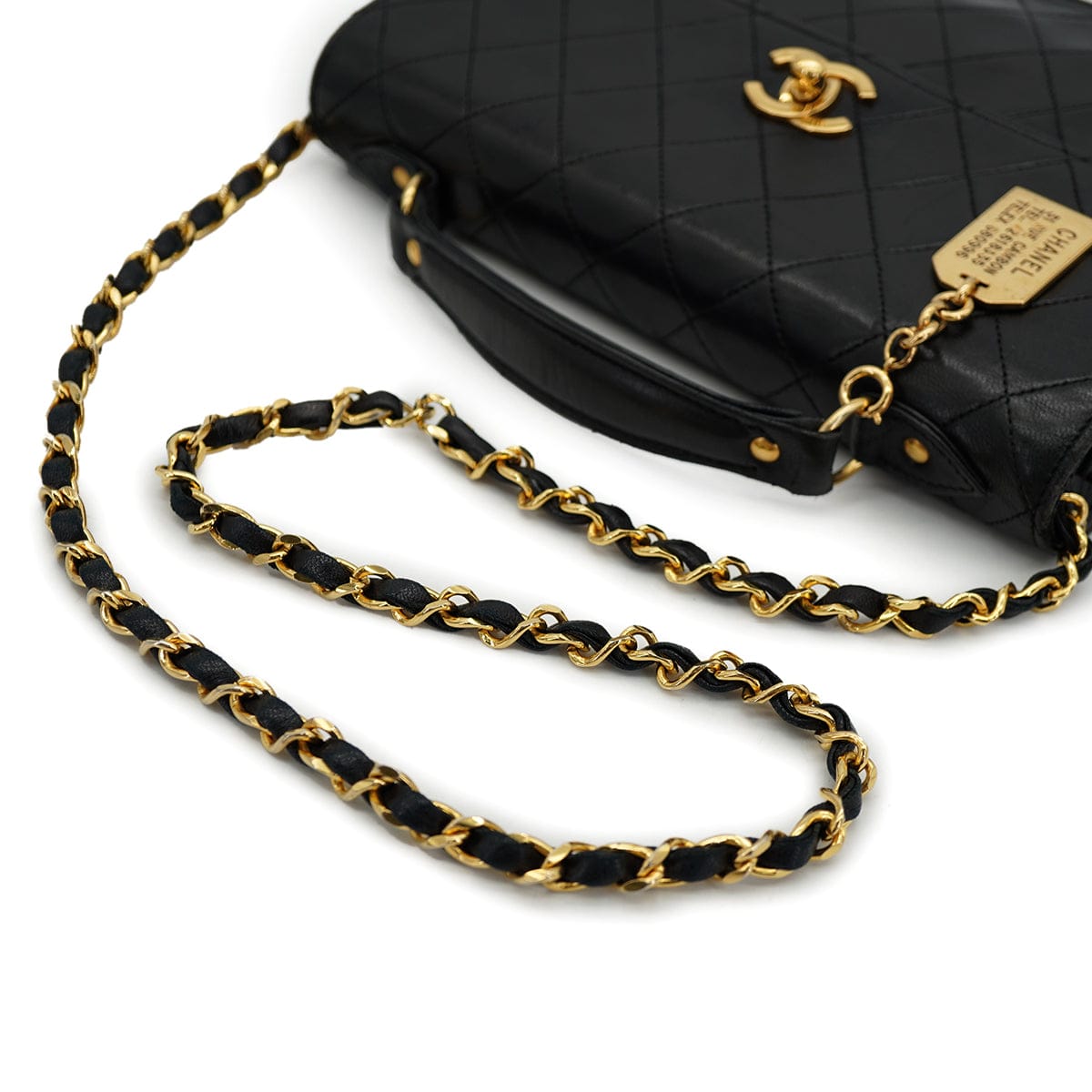 Luxury Promise VINTAGE CHANEL MATELASSE CHAIN HAND SHOULDER BAG BLACK LAMB SKIN GOLD HARDWARE 90335295