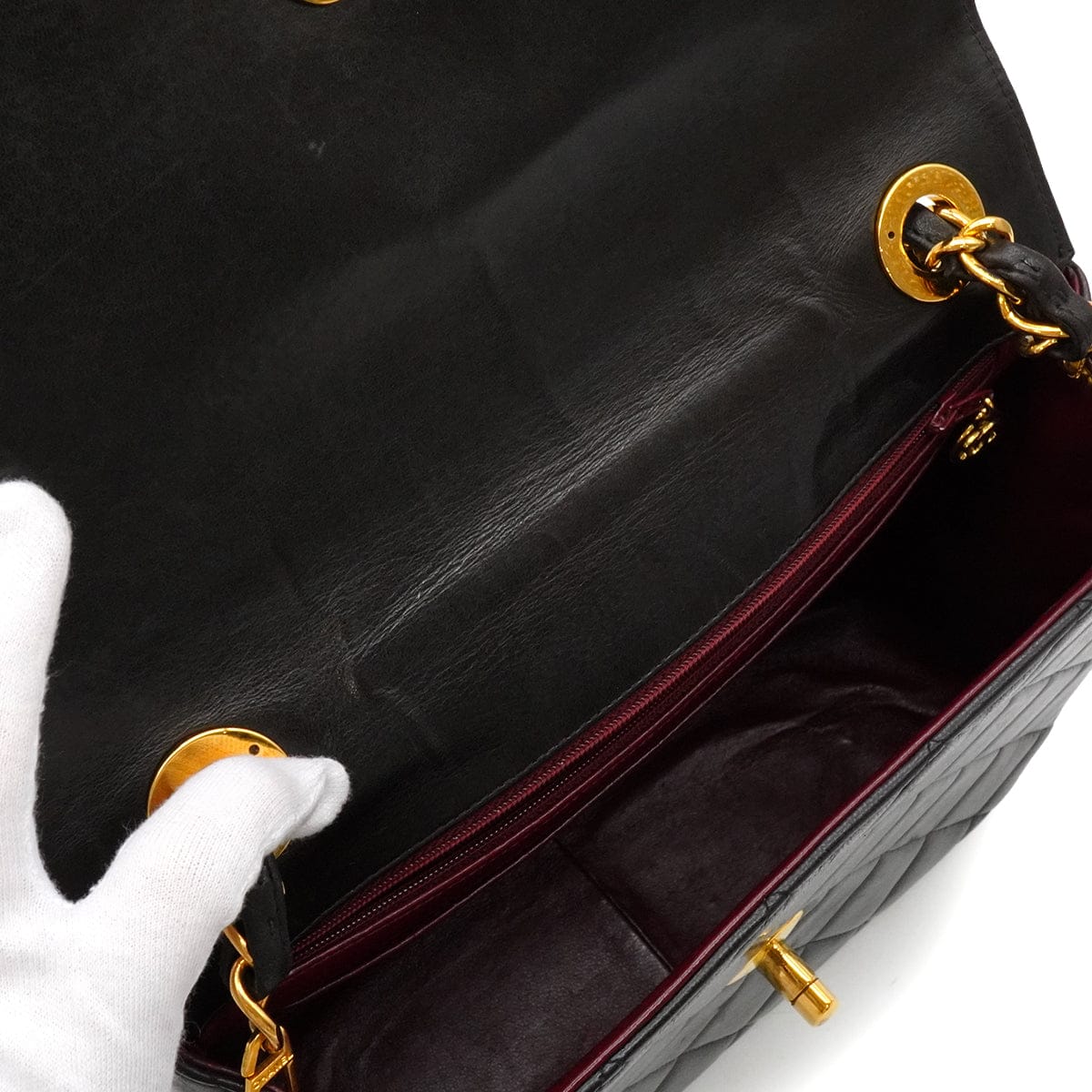 LUXURY PROMISE VINTAGE CHANEL MATELASSE CHAIN SHOULDER BAG BLACK LAMB SKIN GOLD HARDWARE 90337293