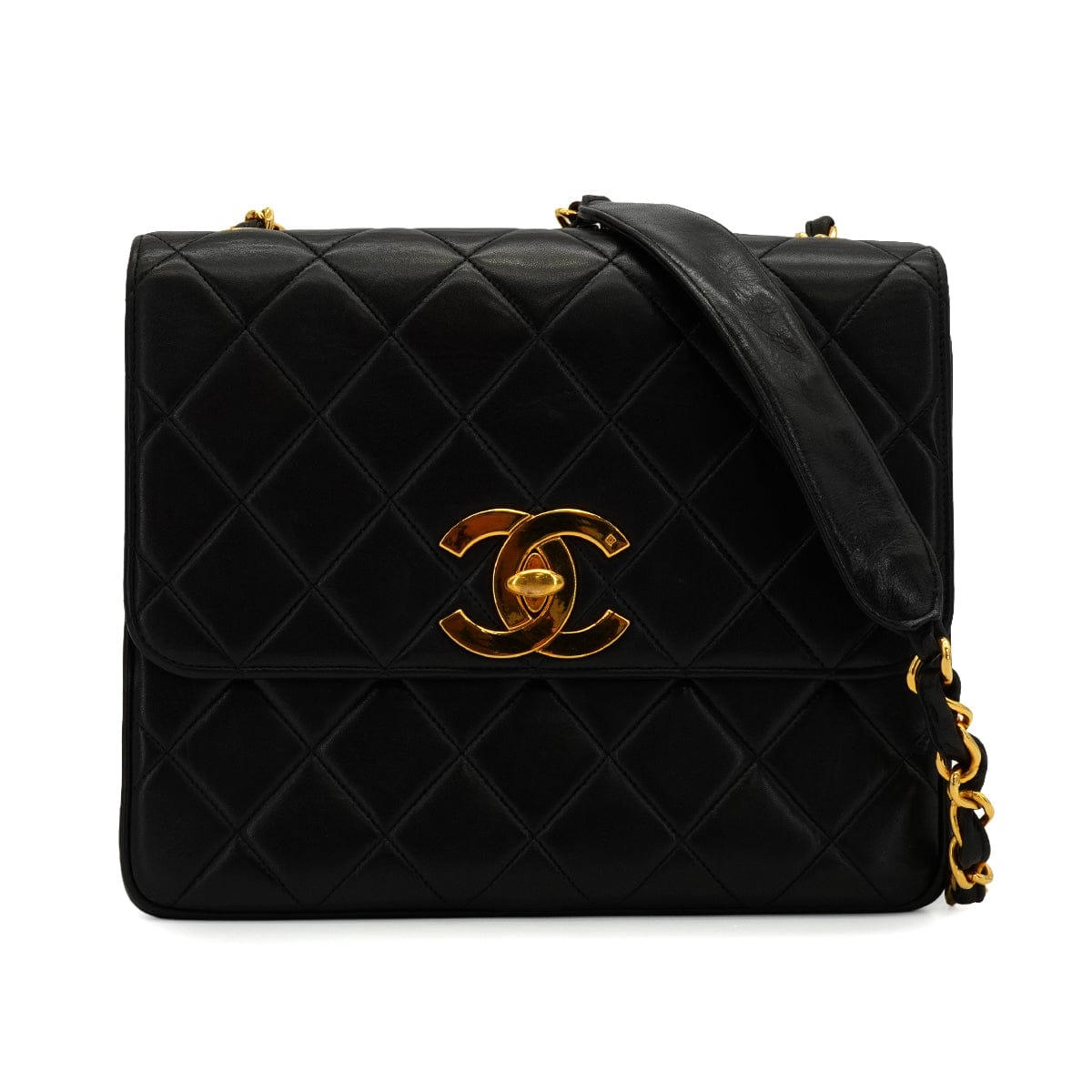 LUXURY PROMISE VINTAGE CHANEL MATELASSE CHAIN SHOULDER BAG BLACK LAMB SKIN GOLD HARDWARE 90337293