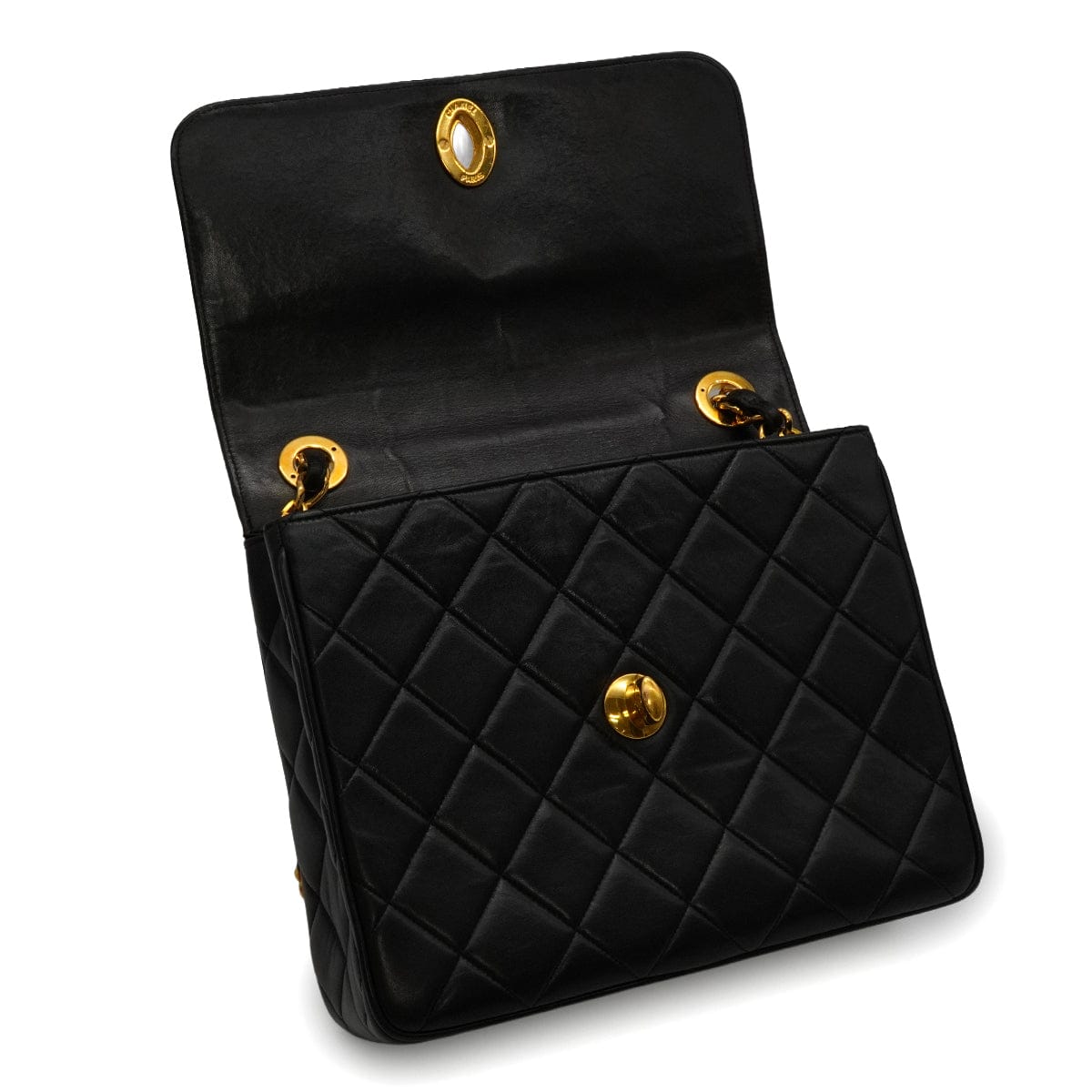 LUXURY PROMISE VINTAGE CHANEL MATELASSE CHAIN SHOULDER BAG BLACK LAMB SKIN GOLD HARDWARE 90337293