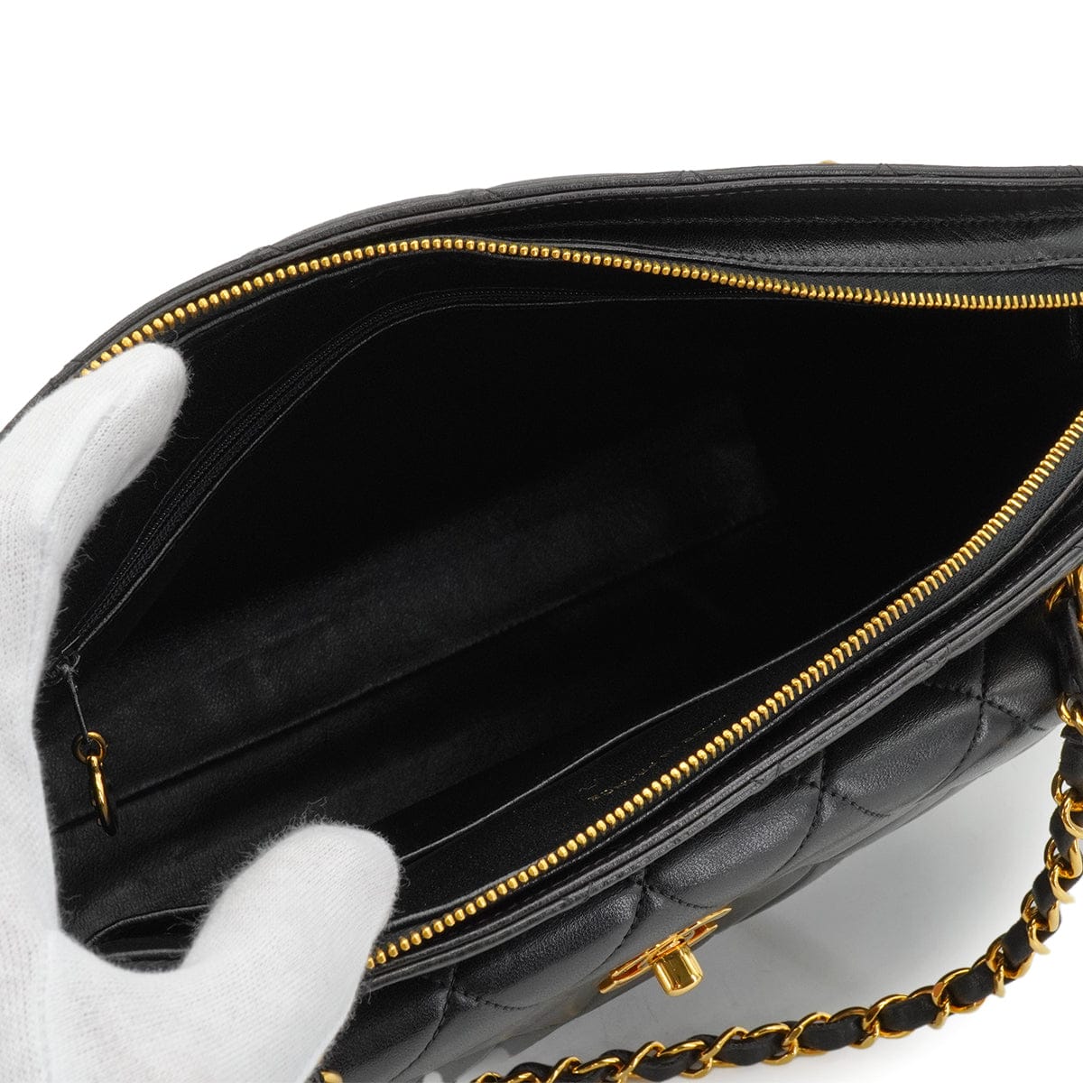 LUXURY PROMISE VINTAGE CHANEL MATELASSE CHAIN TOTE SHOULDER BAG BLACK LAMB SKIN GOLD HARDWARE 90339970