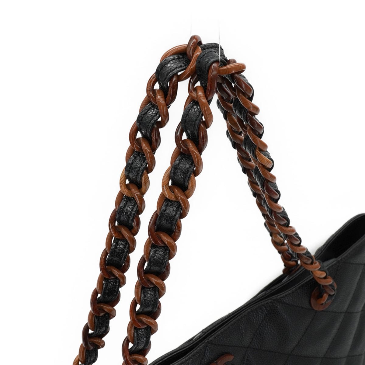 LUXURY PROMISE VINTAGE CHANEL MATELASSE COCOMARK CHAIN TOTE SHOULDER BAG BLACK BROWN CAVIAR SKIN PLASTIC HARDWARE 90339644