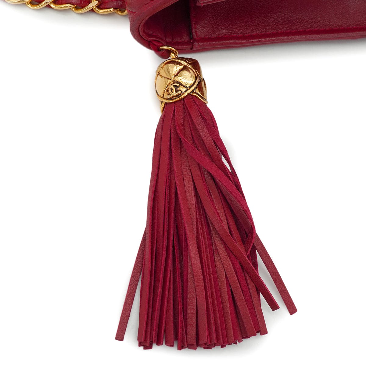 VINTAGE CHANEL COCOMARK MATELASSE FRINGE CHAIN SHOULDER BAG RED LAMB SKIN GOLD HARDWARE 90342573