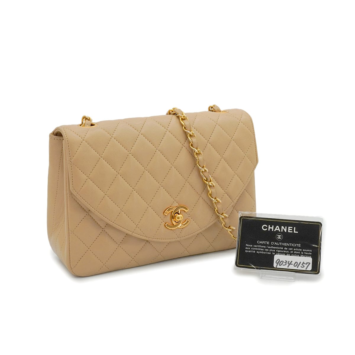 LUXURY PROMISE VINTAGE CHANEL MATELASSE HALF MOON CHAIN SHOULDER BAG BEIGE LAMB SKIN 90340157