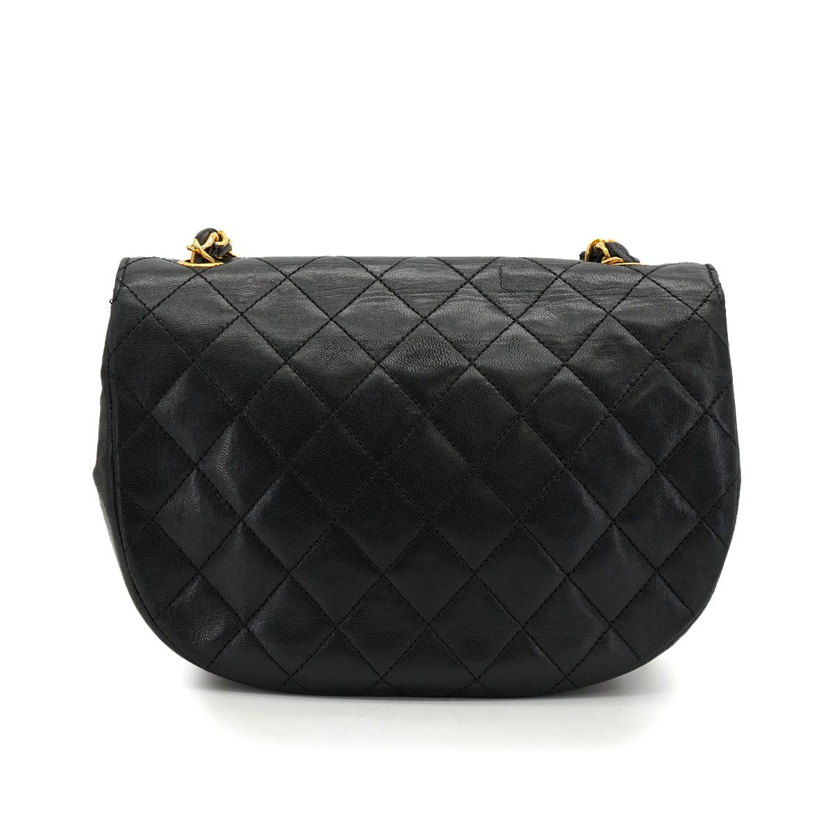 LUXURY PROMISE VINTAGE CHANEL MATELASSE HALF MOON CHAIN SHOULDER BAG BLACK LAMB SKIN 90340481