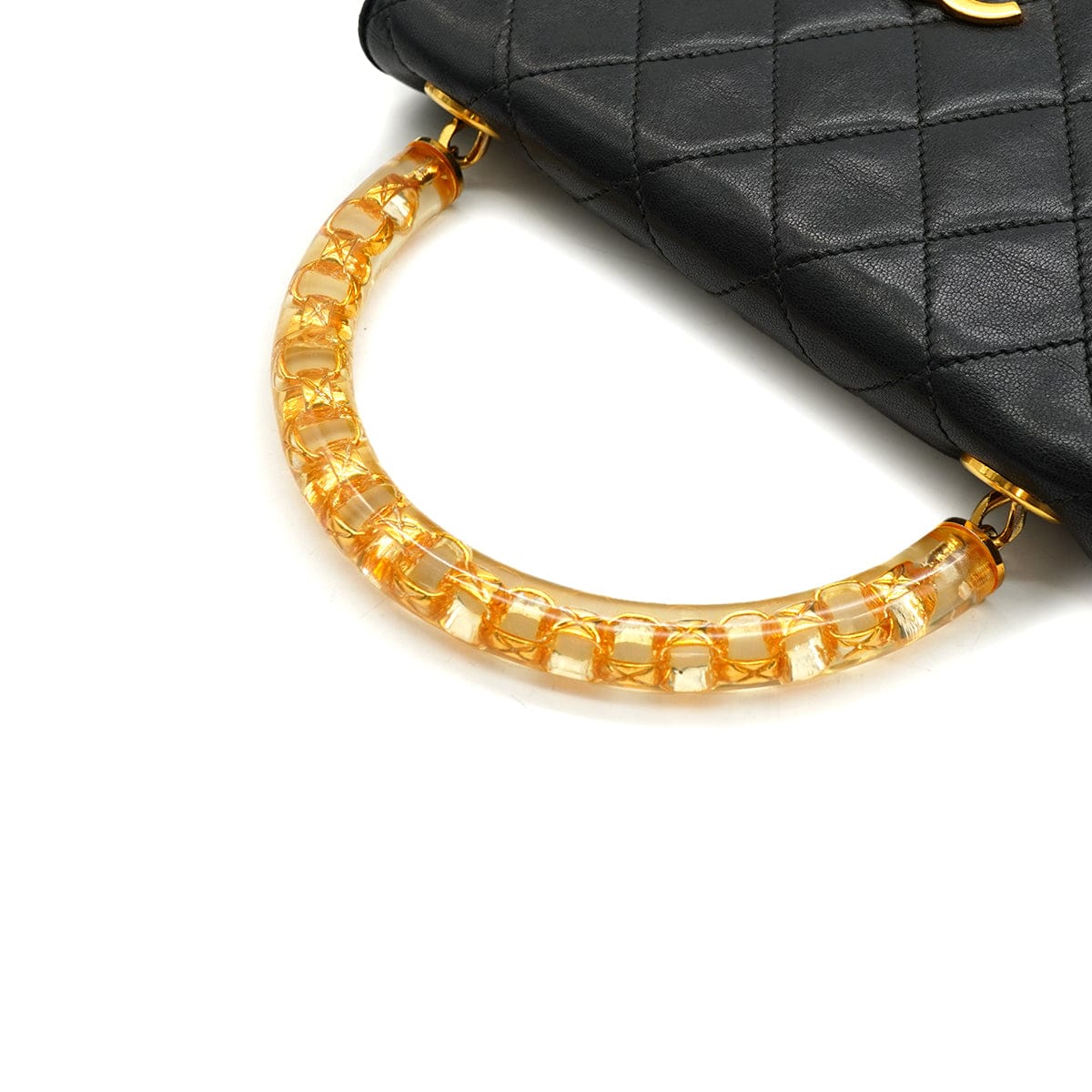 LUXURY PROMISE VINTAGE CHANEL MATELASSE HAND BAG BLACK LAMB SKIN GOLD HARDWARE 90340138