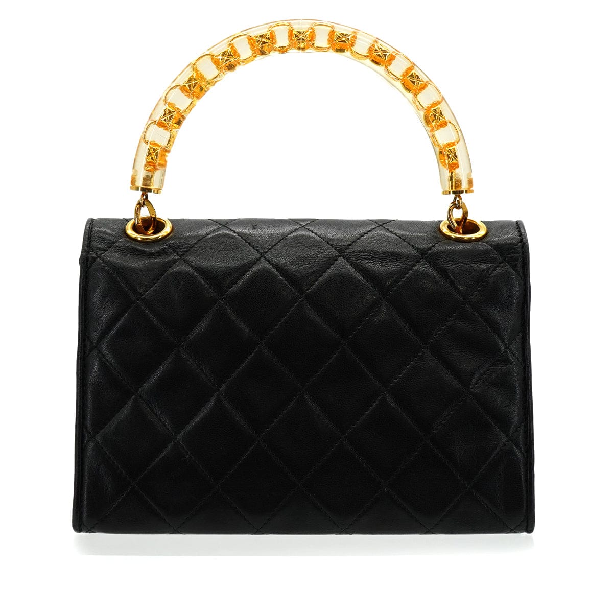 LUXURY PROMISE VINTAGE CHANEL MATELASSE HAND BAG BLACK LAMB SKIN GOLD HARDWARE 90340138