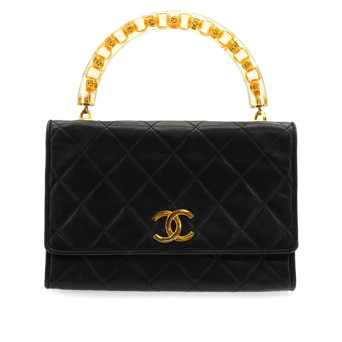 LUXURY PROMISE VINTAGE CHANEL MATELASSE HAND BAG BLACK LAMB SKIN GOLD HARDWARE 90340138