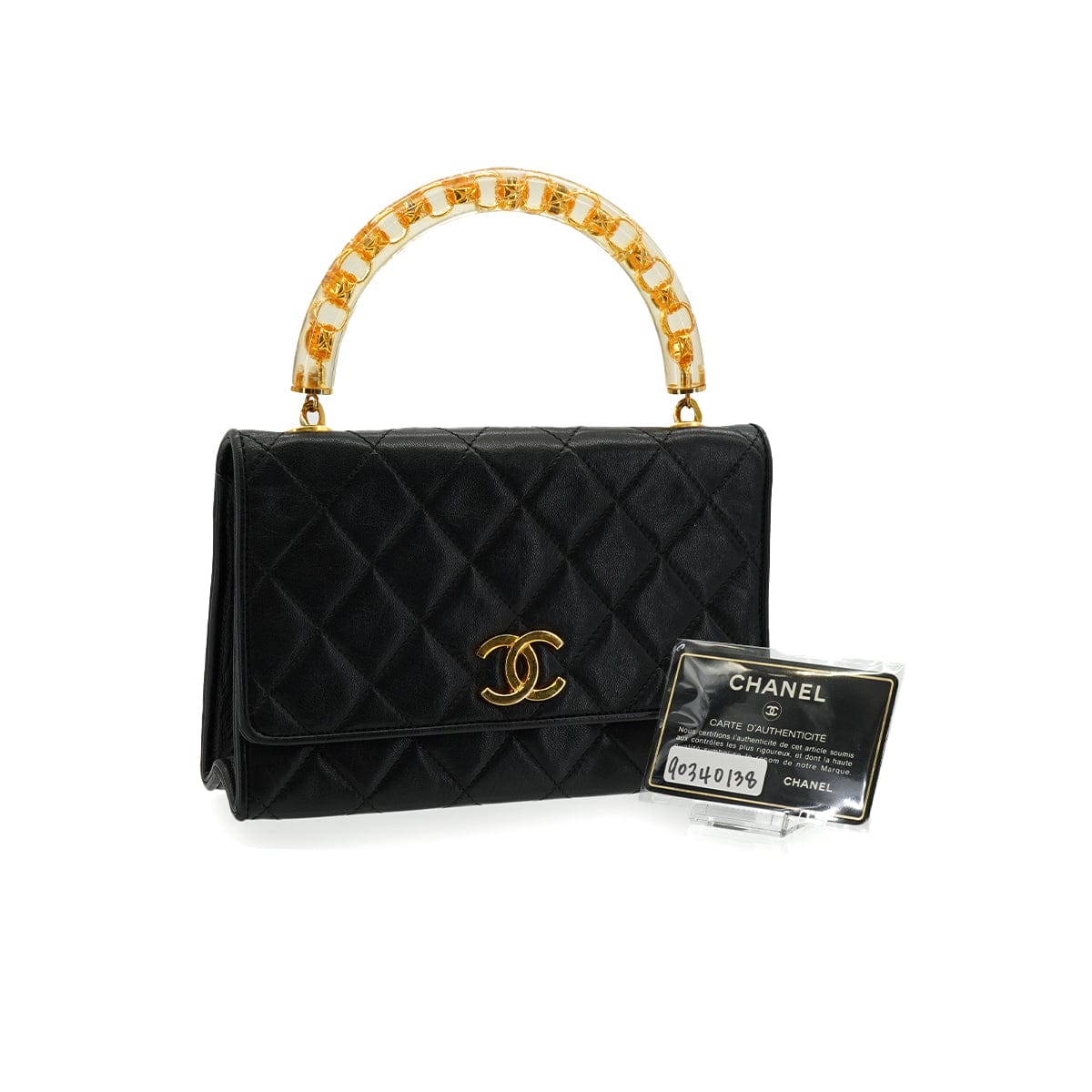 LUXURY PROMISE VINTAGE CHANEL MATELASSE HAND BAG BLACK LAMB SKIN GOLD HARDWARE 90340138