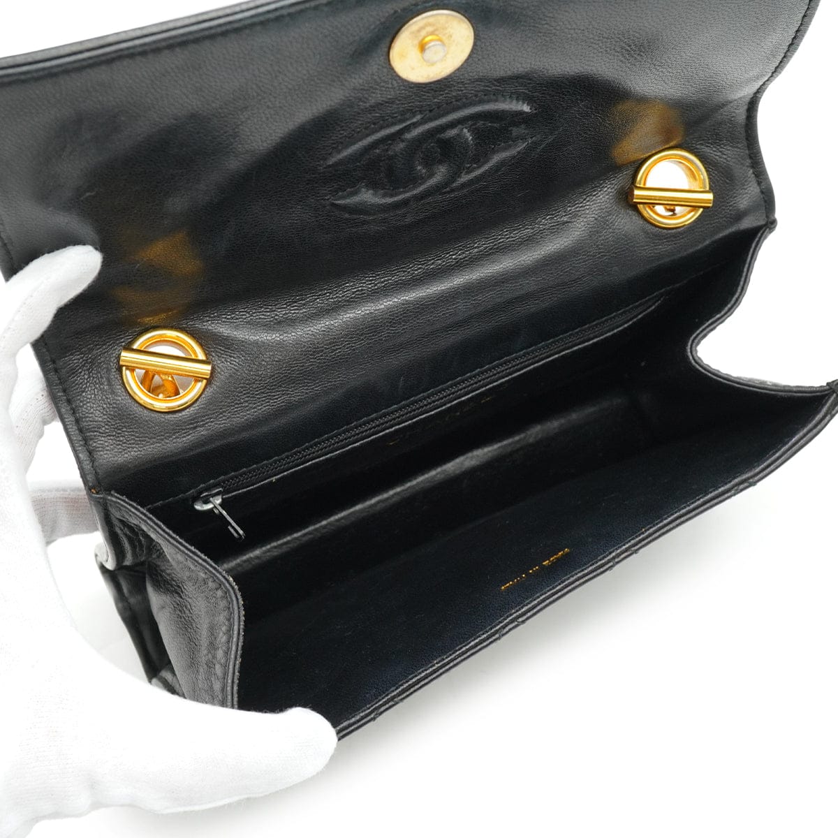 LUXURY PROMISE VINTAGE CHANEL MATELASSE HAND BAG BLACK LAMB SKIN GOLD HARDWARE 90340138