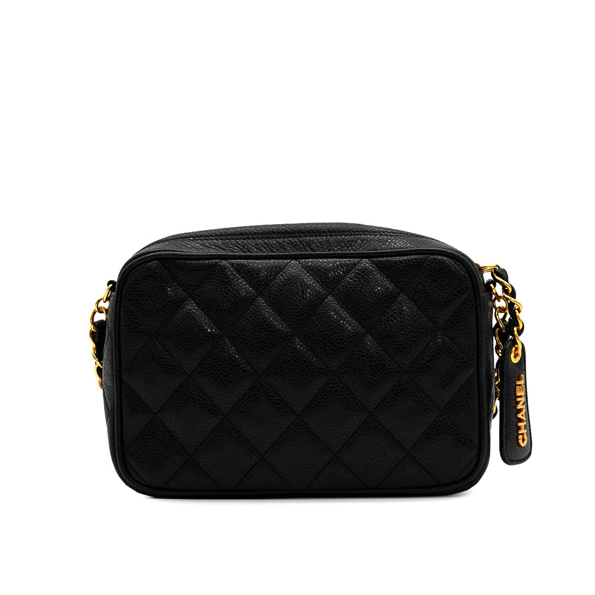 LUXURY PROMISE VINTAGE CHANEL MATELASSE MINI CHAIN SHOULDER BAG BLACK CAVIR SKIN GOLD HARDWARE 90341886