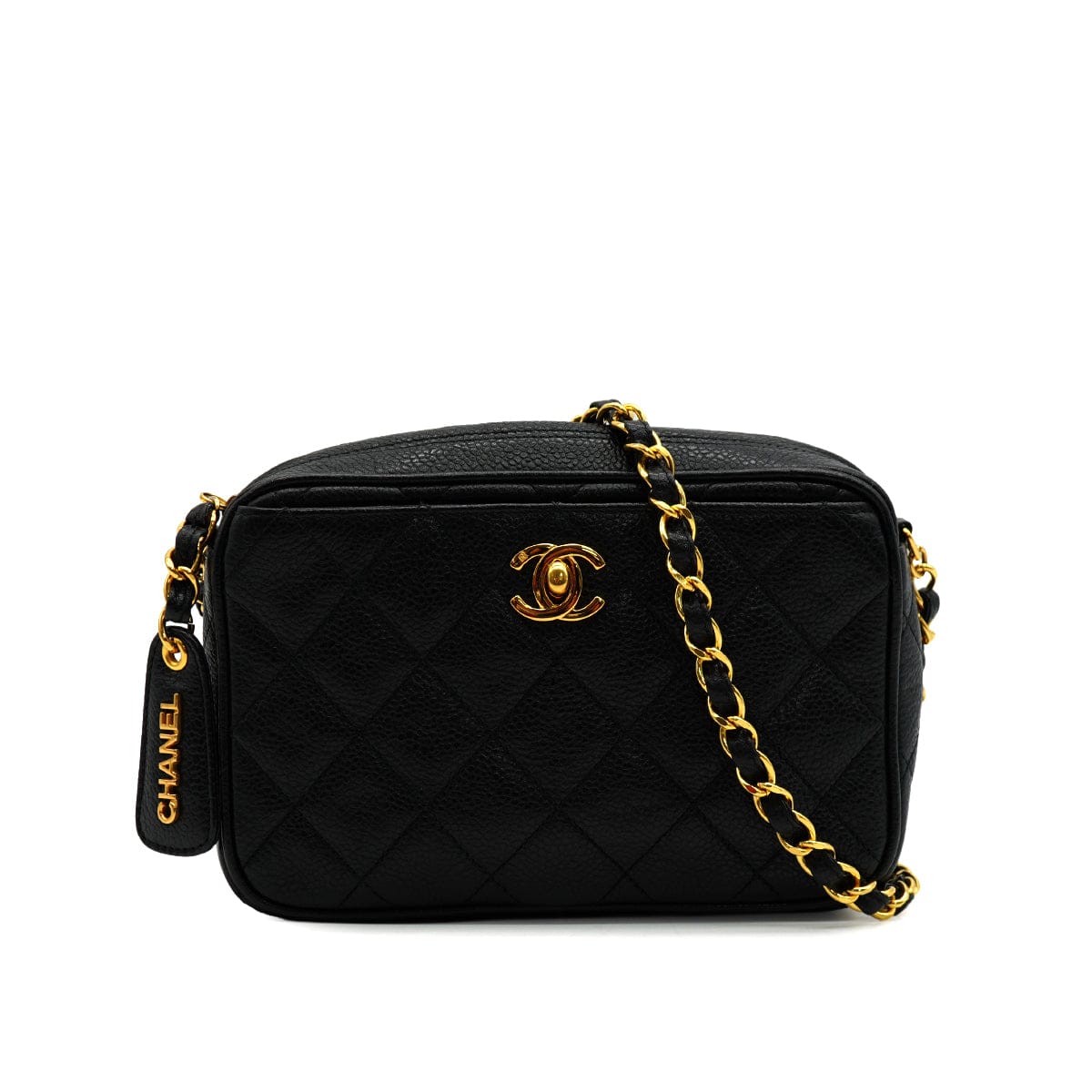 LUXURY PROMISE VINTAGE CHANEL MATELASSE MINI CHAIN SHOULDER BAG BLACK CAVIR SKIN GOLD HARDWARE 90341886