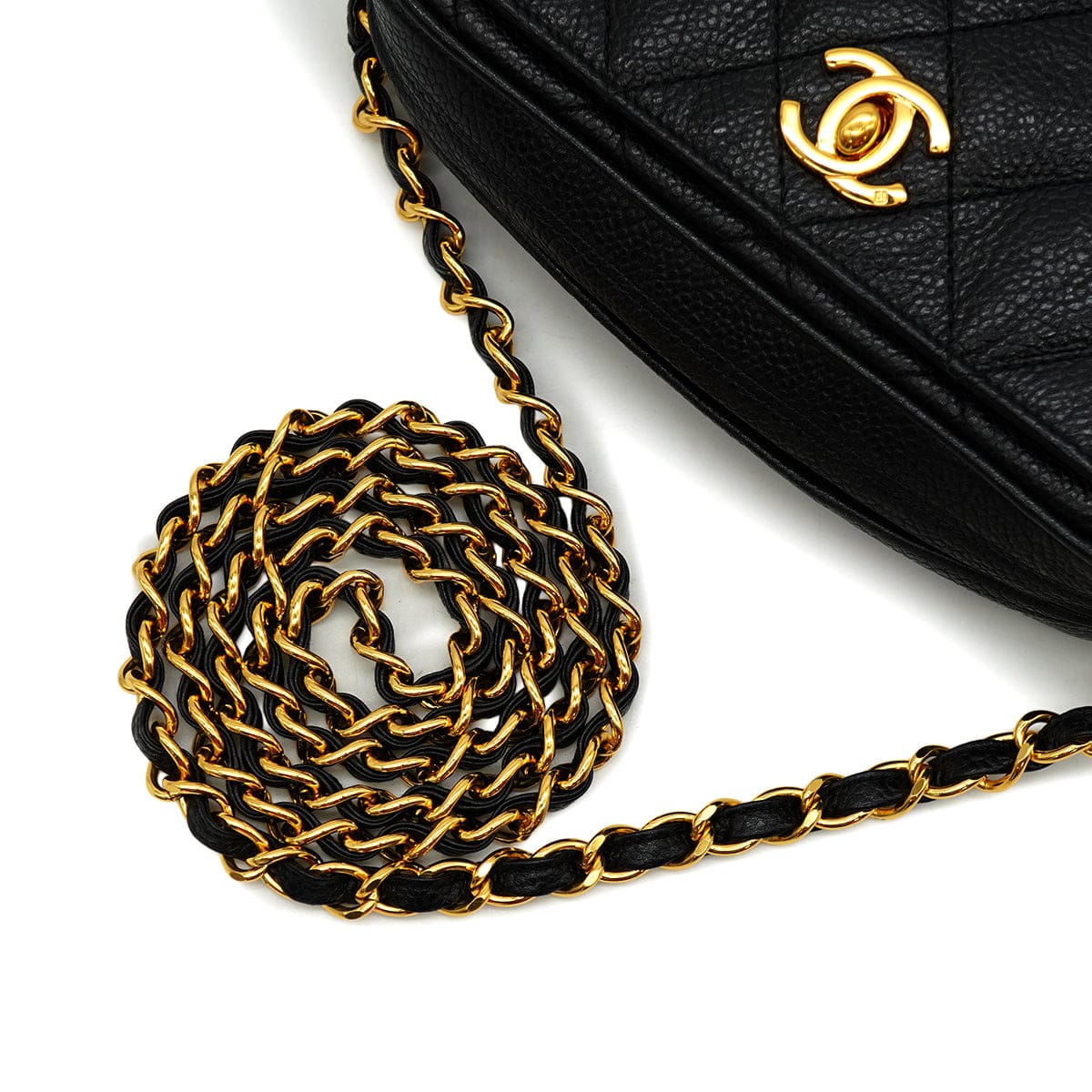 LUXURY PROMISE VINTAGE CHANEL MATELASSE MINI CHAIN SHOULDER BAG BLACK CAVIR SKIN GOLD HARDWARE 90341886