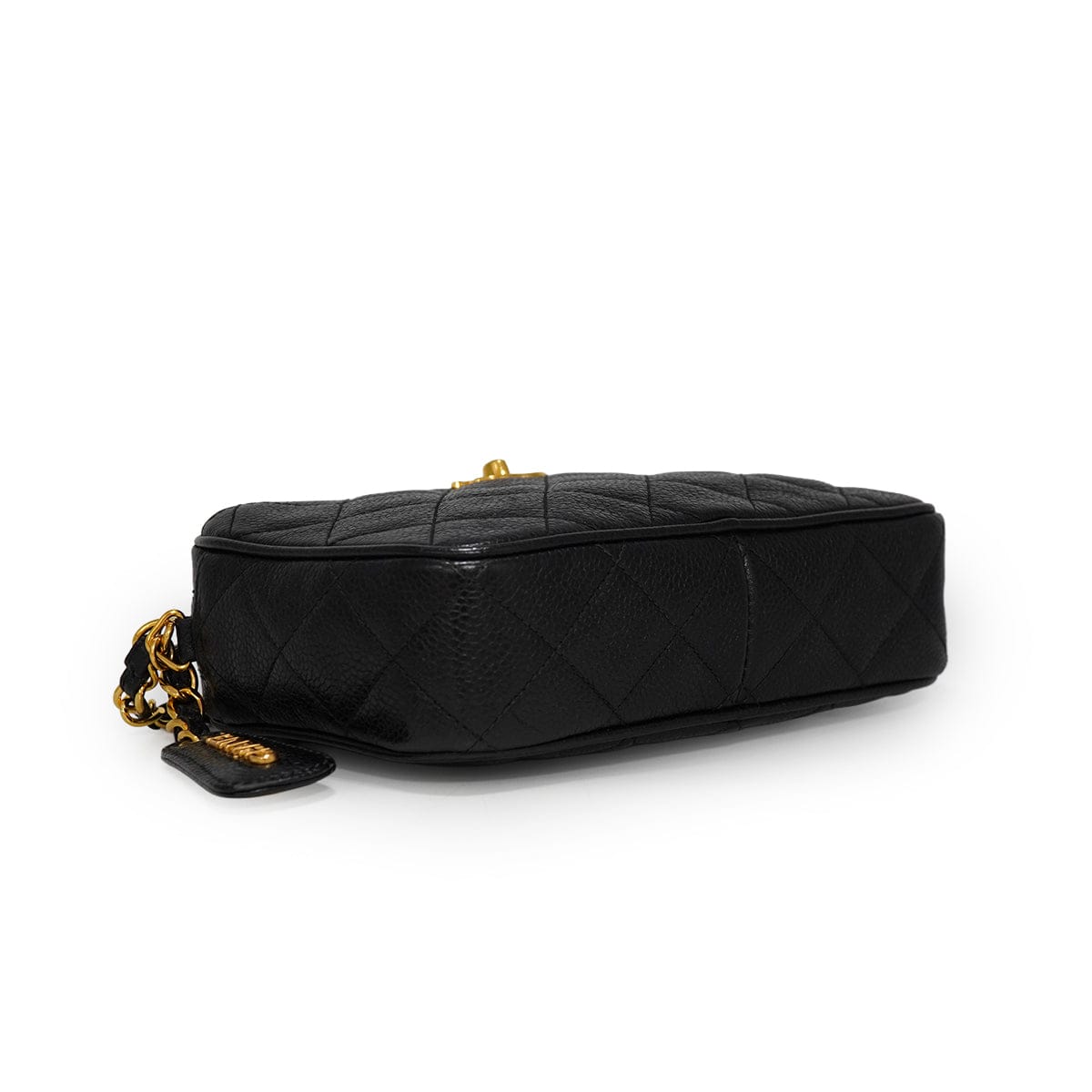LUXURY PROMISE VINTAGE CHANEL MATELASSE MINI CHAIN SHOULDER BAG BLACK CAVIR SKIN GOLD HARDWARE 90341886