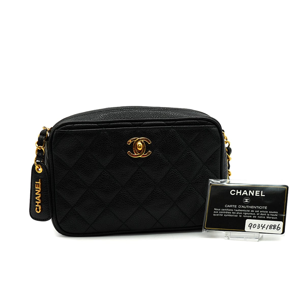 LUXURY PROMISE VINTAGE CHANEL MATELASSE MINI CHAIN SHOULDER BAG BLACK CAVIR SKIN GOLD HARDWARE 90341886