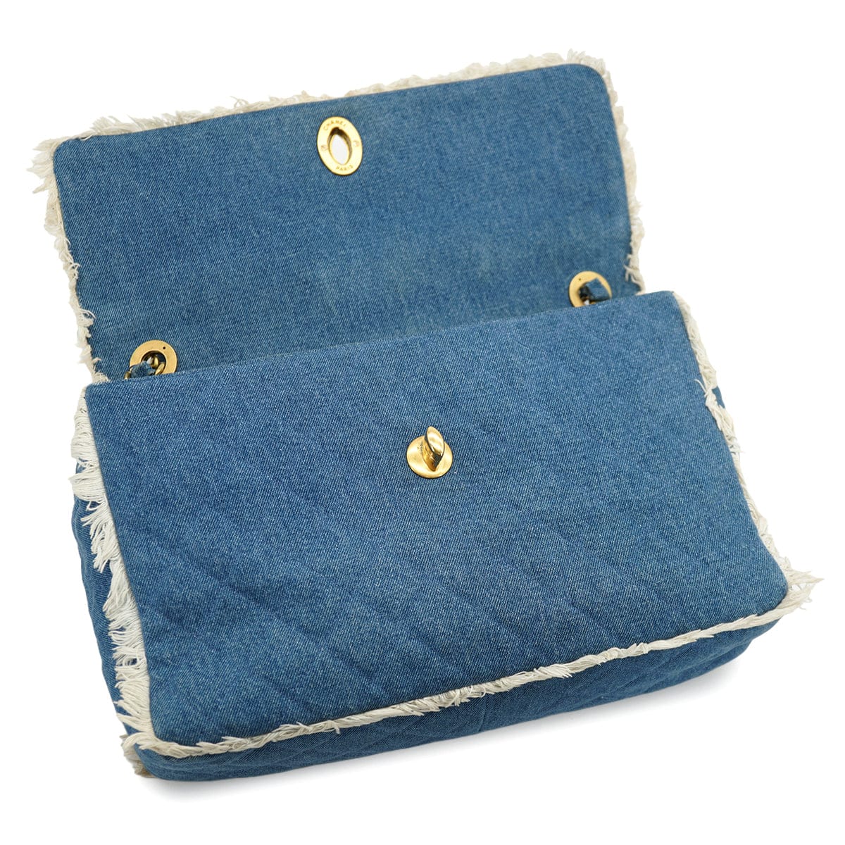 Luxury Promise VINTAGE CHANEL MAXI MATELASSE 34 CHAIN SHOULDER BAG BLUE DENIM GOLD HARDWARE 90335141