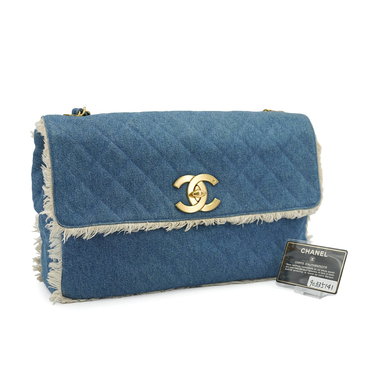 Luxury Promise VINTAGE CHANEL MAXI MATELASSE 34 CHAIN SHOULDER BAG BLUE DENIM GOLD HARDWARE 90335141