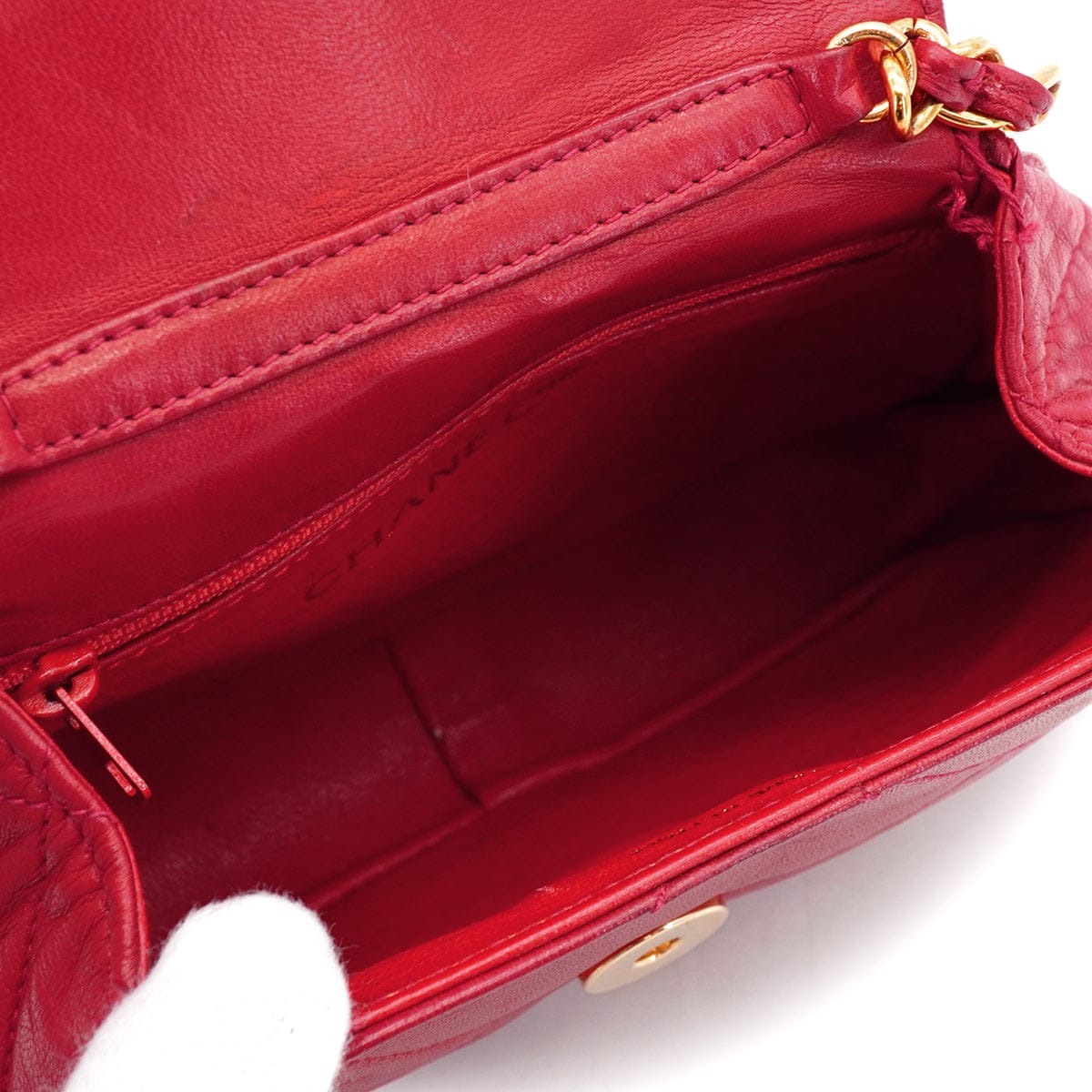 LUXURY PROMISE VINTAGE CHANEL MINI COCOMARK MATERASSE CHAIN SHOULDER BAG RED LAMB SKIN GOLD HARDWARE 90341913