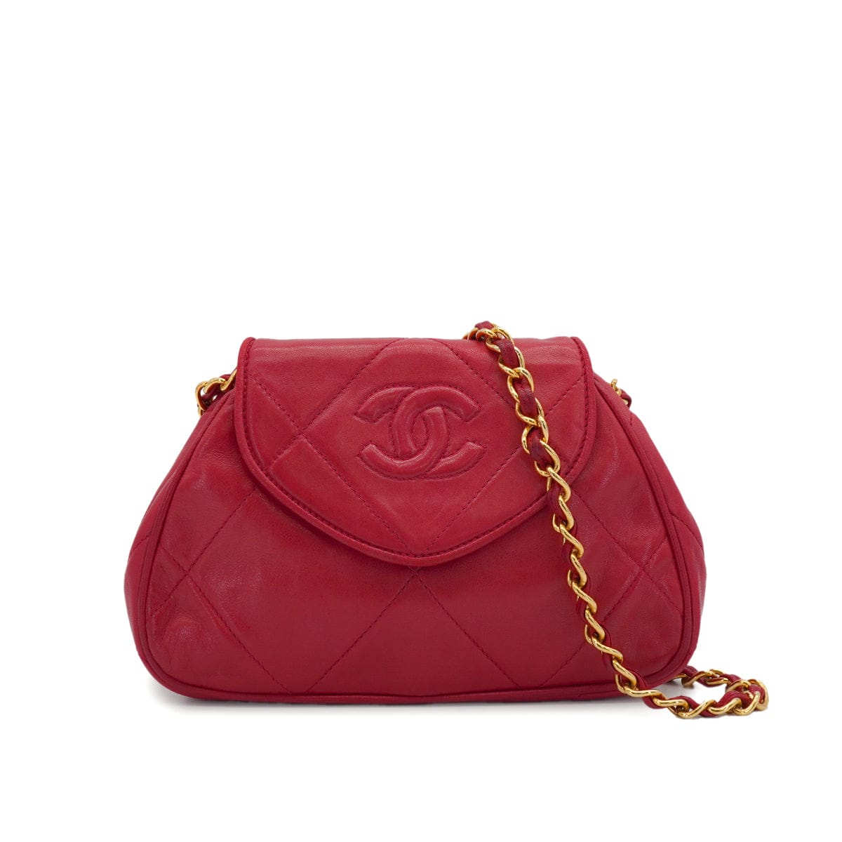 LUXURY PROMISE VINTAGE CHANEL MINI COCOMARK MATERASSE CHAIN SHOULDER BAG RED LAMB SKIN GOLD HARDWARE 90341913