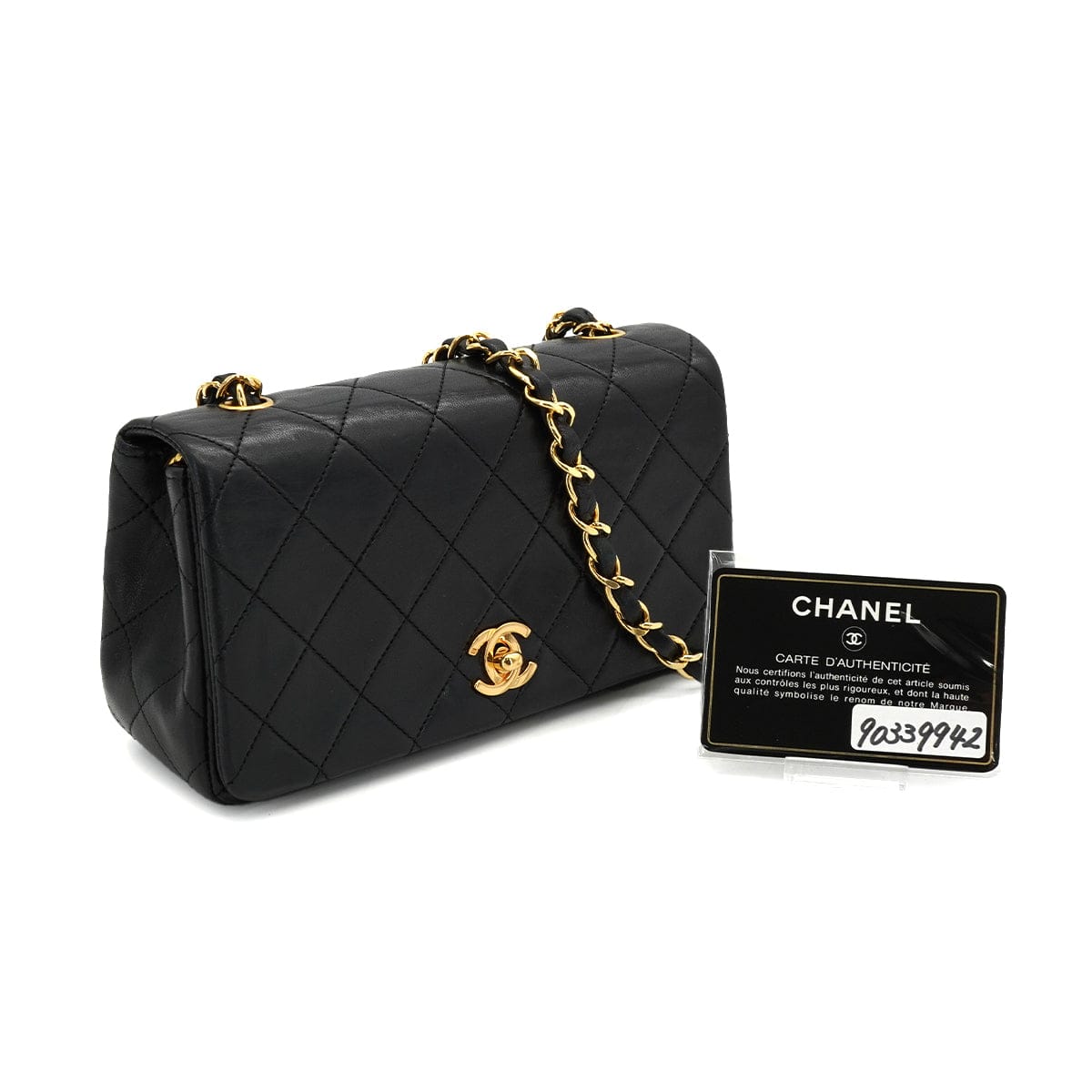 LUXURY PROMISE VINTAGE CHANEL MINI FULL FLAP CHAIN SHOULDER BAG BLACK LAMB SKIN GOLD HARDWARE 90339942