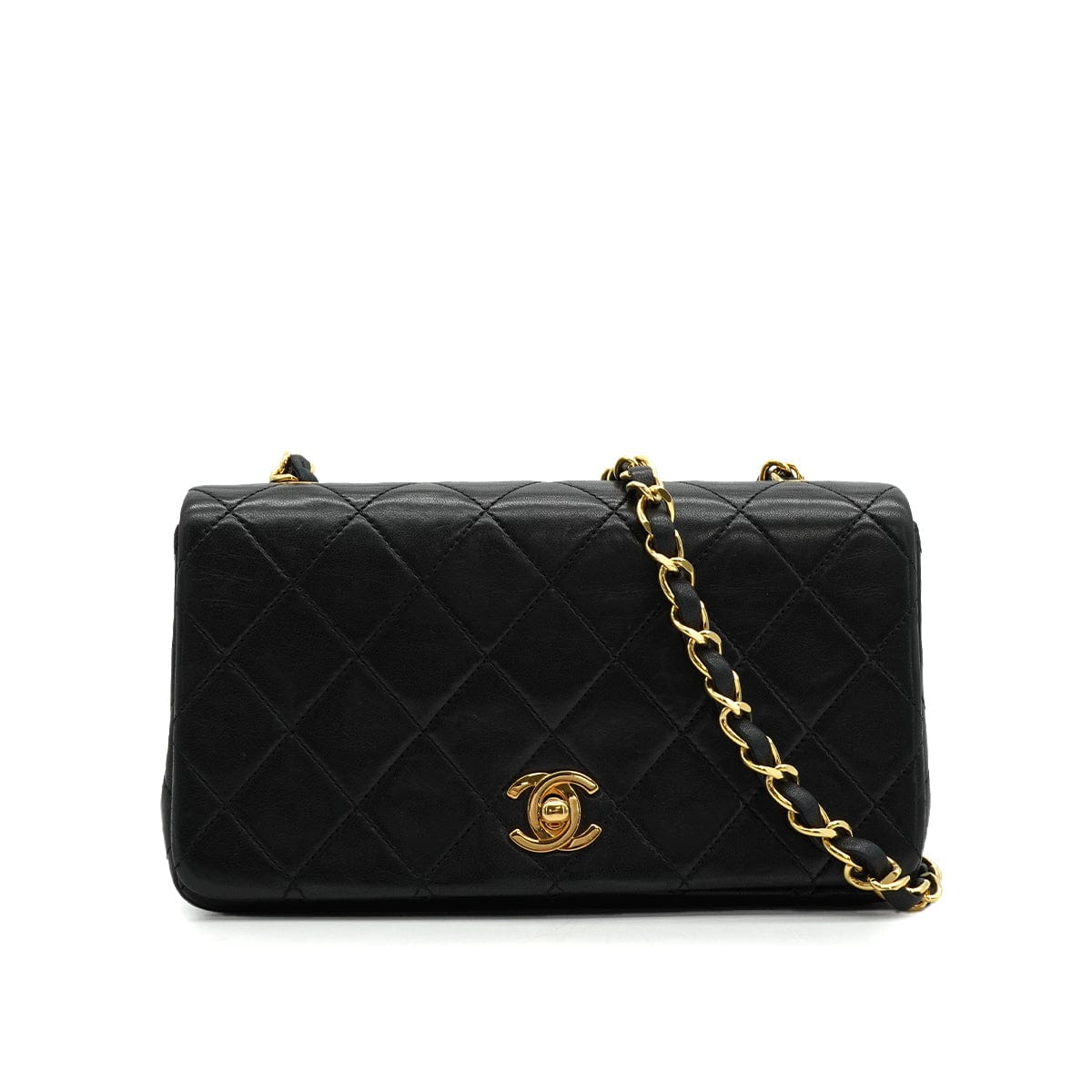 LUXURY PROMISE VINTAGE CHANEL MINI FULL FLAP CHAIN SHOULDER BAG BLACK LAMB SKIN GOLD HARDWARE 90339942