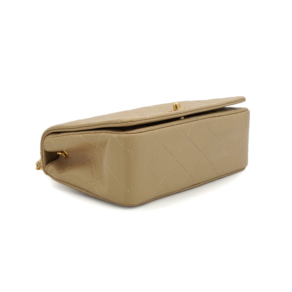 LUXURY PROMISE VINTAGE CHANEL MINI FULL FLAP CHAIN SHUOLDER BAG BEIGE LAMB SKIN GOLD HARDWARE 90339937