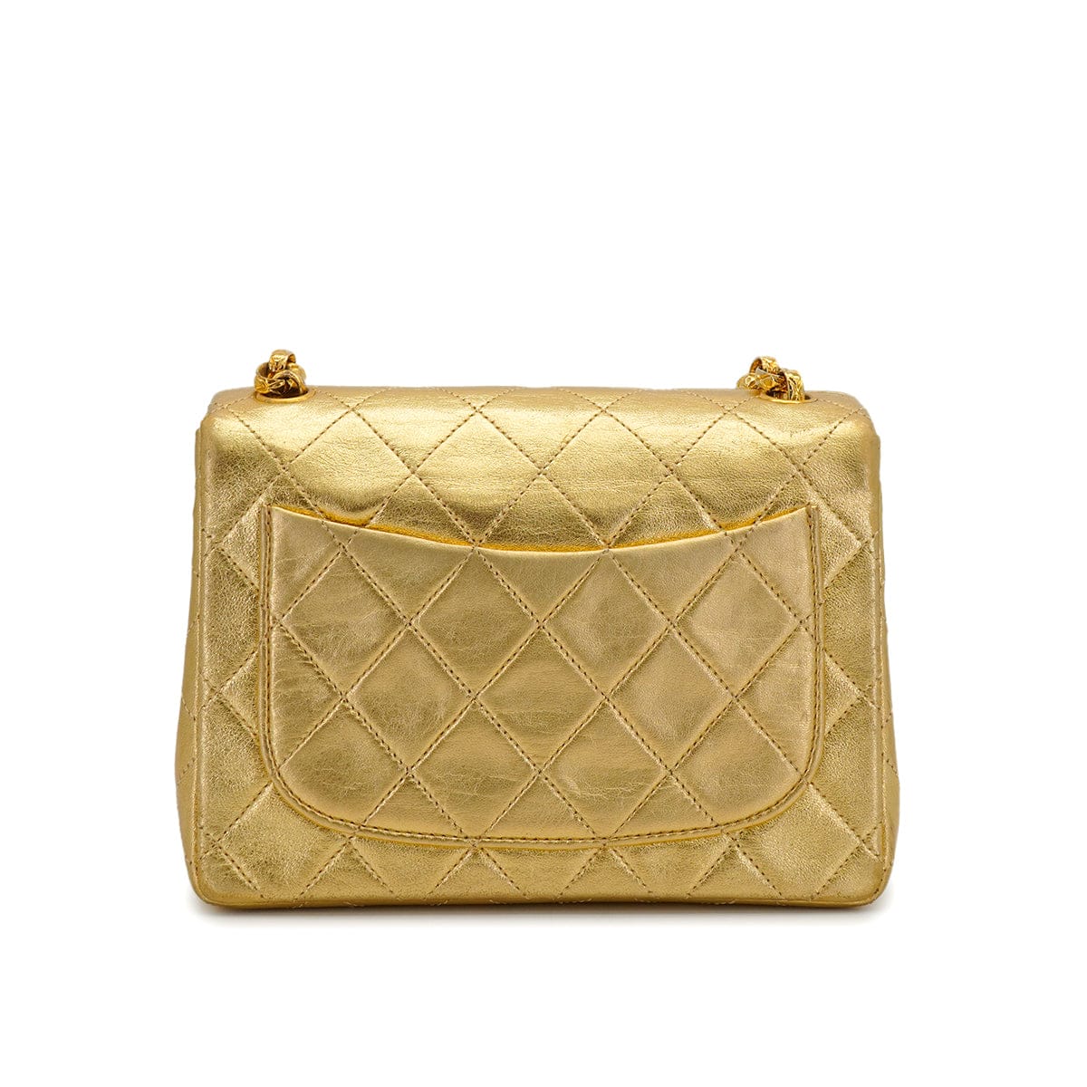 LUXURY PROMISE *VINTAGE CHANEL MINI SQUARE 17 BIJOU CHAIN SHOULDER BAG GOLD LAMB SKIN GOLD HARDWARE 90339657