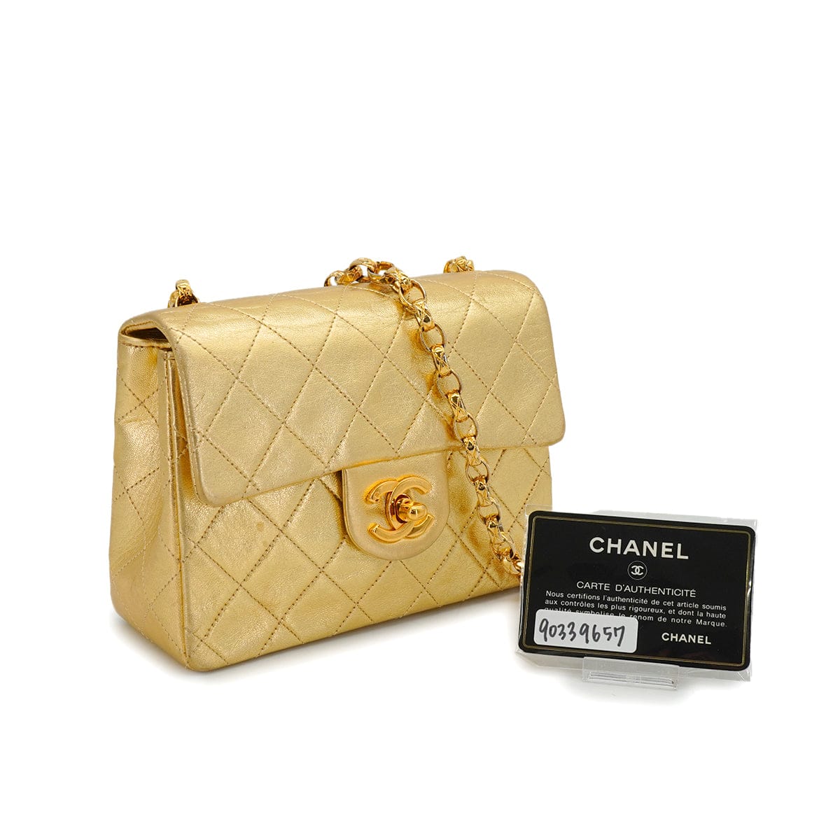 LUXURY PROMISE *VINTAGE CHANEL MINI SQUARE 17 BIJOU CHAIN SHOULDER BAG GOLD LAMB SKIN GOLD HARDWARE 90339657