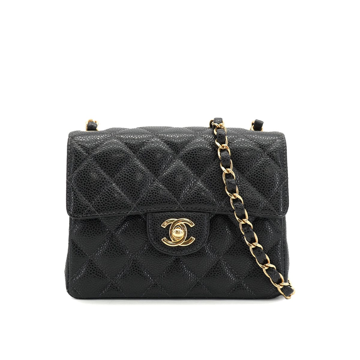 Luxury Promise VINTAGE CHANEL MINI SQUARE 17 CHAIN SHOULDER BAG BLACK CAVIAR SKIN GOLD HARDWARE 90335587