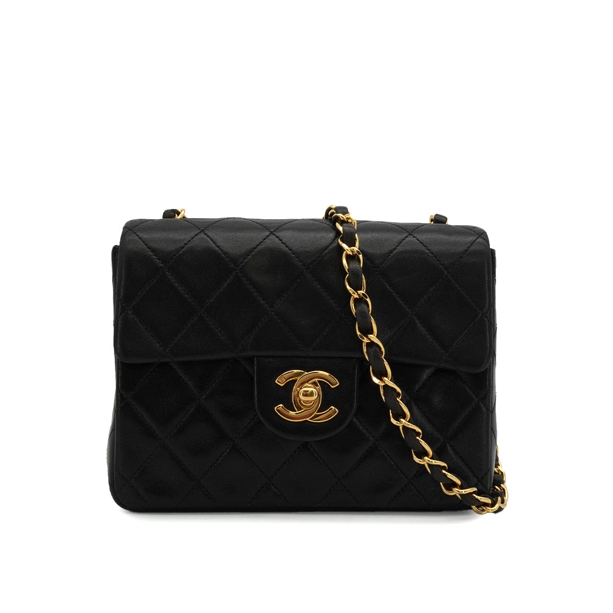 LUXURY PROMISE VINTAGE CHANEL MINI SQUARE 17 CHAIN SHOULDER BAG BLACK LAMB SKIN GOLD HARDWARE 90340165