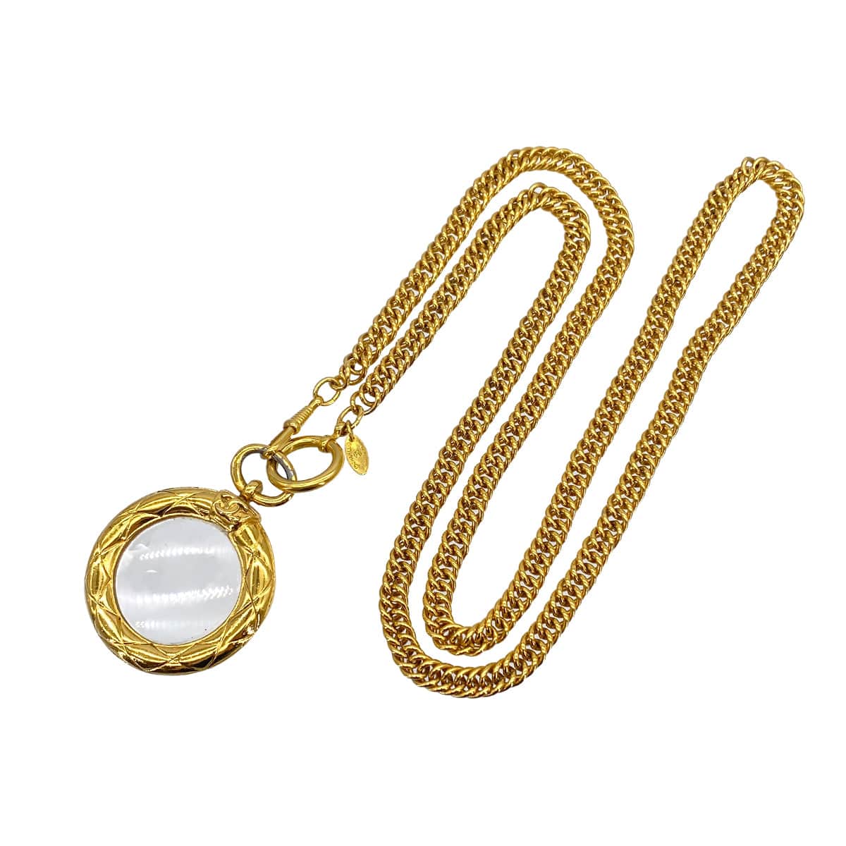 LUXURY PROMISE VINTAGE CHANEL NECKLACE LOUPE COCOMARK MATELASSE GOLD ACCESSORY 90326651