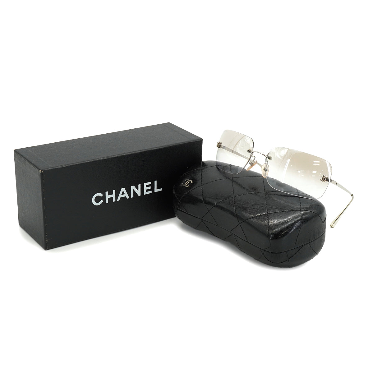 Luxury Promise VINTAGE CHANEL RIMLESS SUNGLASSES COCOMARK CLEAR SILVER EYEWEAR 90340173