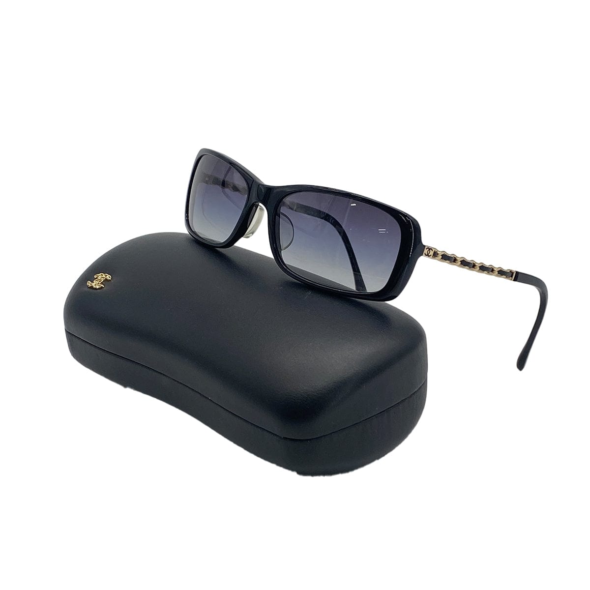 Luxury Promise VINTAGE CHANEL SUNGLASSES COCOMARK CHAIN BLACK GOLD EYEWEAR 90328030