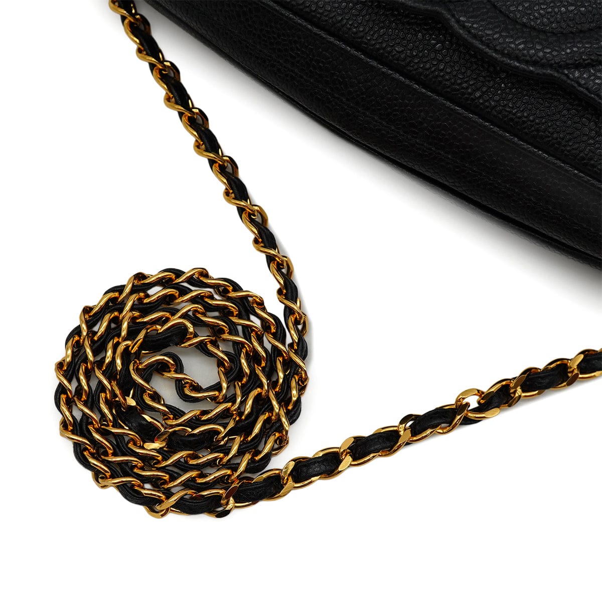 LUXURY PROMISE VINTAGE CHANEL TRIPLE COCO CHAIN SHOULDER BAG FRINGE BLACK CAVIR SKIN GOLD HARDWARE 90341863