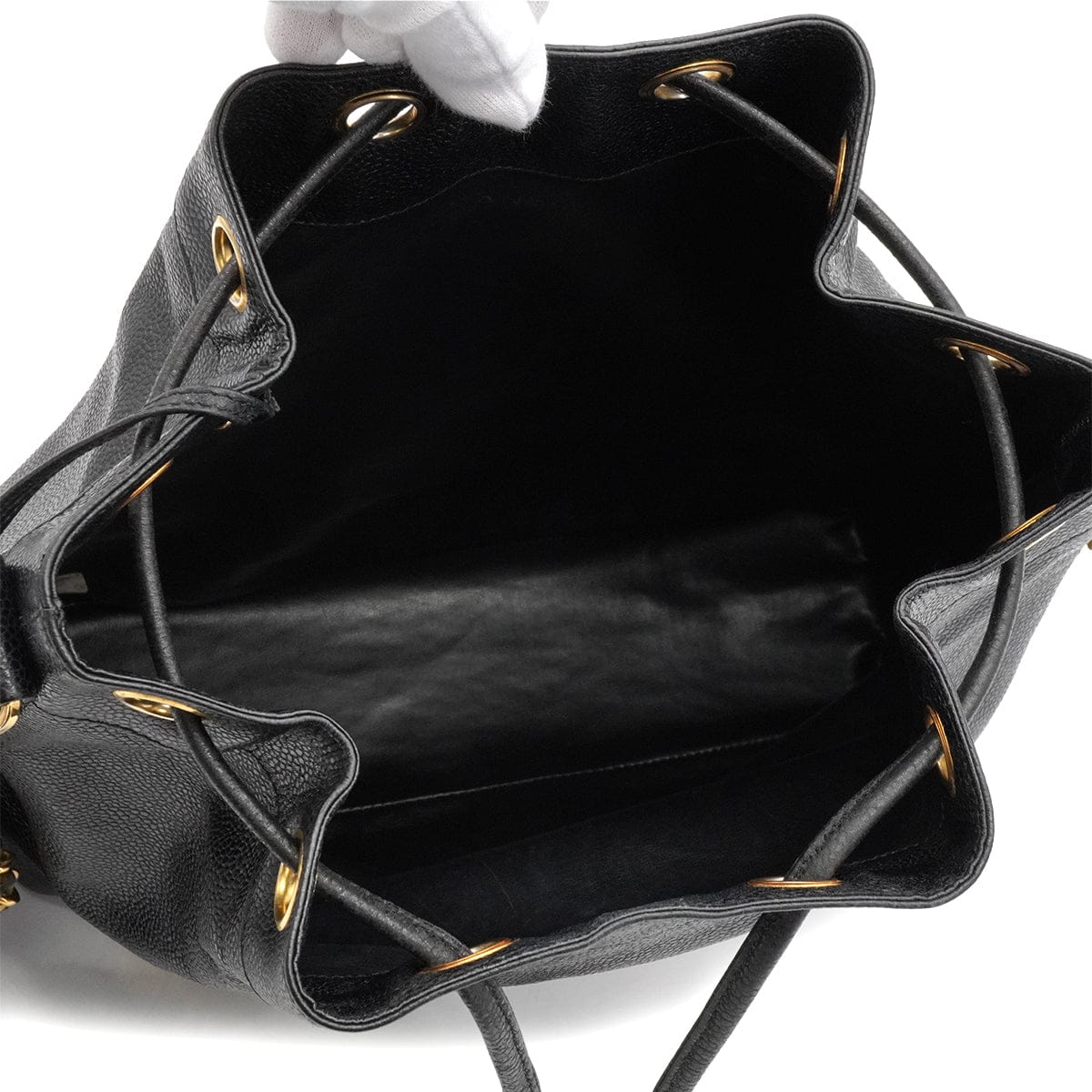 LUXURY PROMISE VINTAGE CHANEL TRIPLE COCO DRAWSTRING CHAIN SHOULDER BAG BLACK CAVIAR SKIN GOLD HARDWARE 90339658