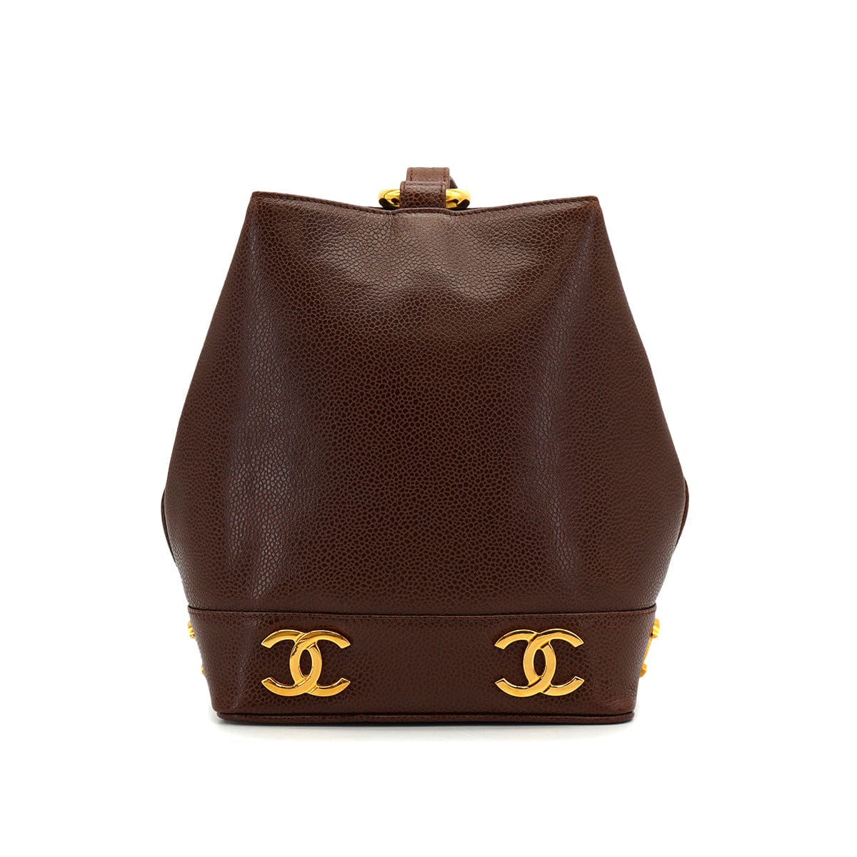 VINTAGE CHANEL TRIPLE COCO SHOULDER BAG BROWN CAVIAR SKIN GOLD HARDWARE 90331404