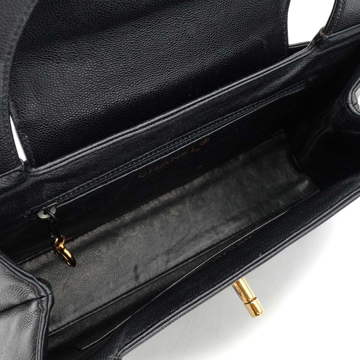 LUXURY PROMISE VINTAGE CHANEL TURN LOCK HAND BAG BLACK CAVIAR SKIN GOLD HARDWARE 90341844