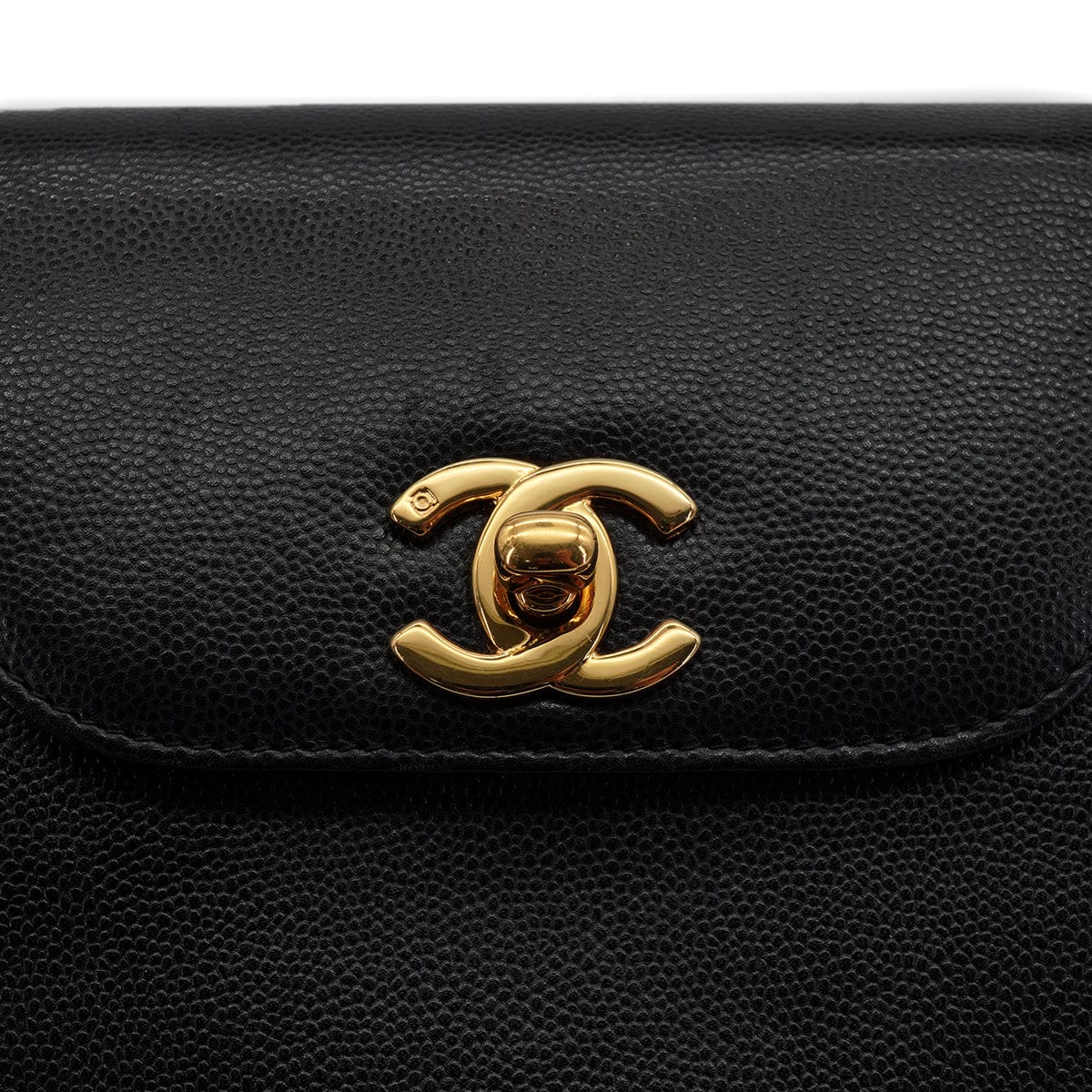 LUXURY PROMISE VINTAGE CHANEL TURN LOCK HAND BAG BLACK CAVIAR SKIN GOLD HARDWARE 90341844