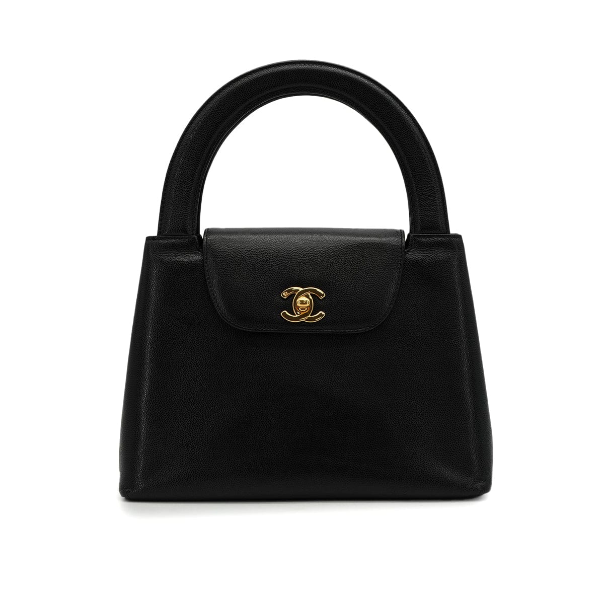 LUXURY PROMISE VINTAGE CHANEL TURN LOCK HAND BAG BLACK CAVIAR SKIN GOLD HARDWARE 90341844