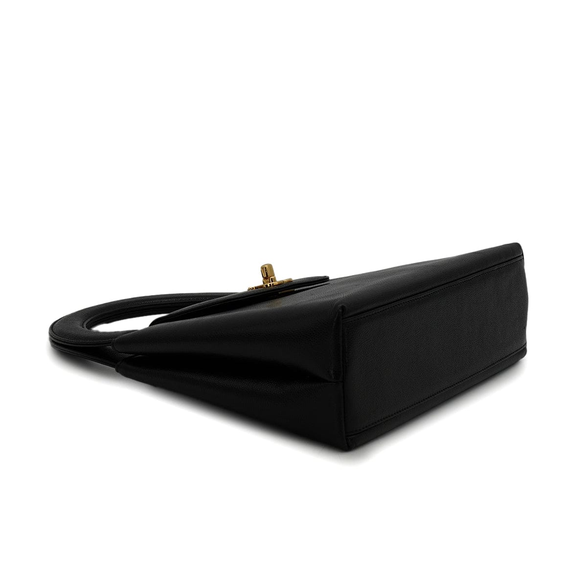 LUXURY PROMISE VINTAGE CHANEL TURN LOCK HAND BAG BLACK CAVIAR SKIN GOLD HARDWARE 90341844
