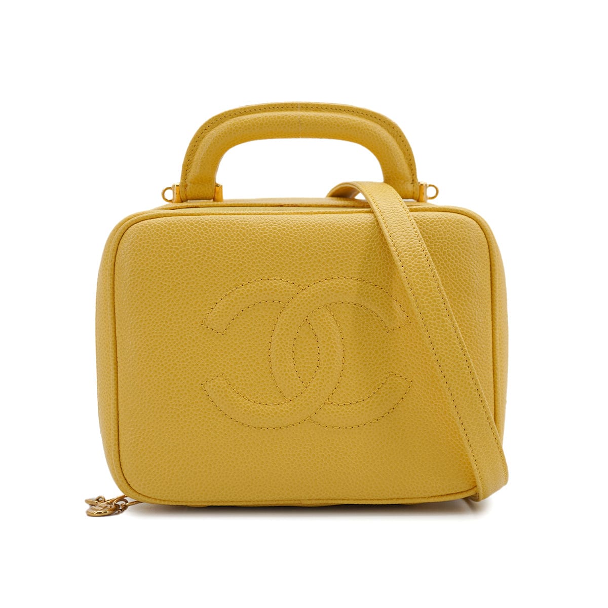 Luxury Promise VINTAGE CHANEL VANITY HAND SHUOLDER BAG YELLOW CAVIAR SKIN GOLD HARDWARE 90335288