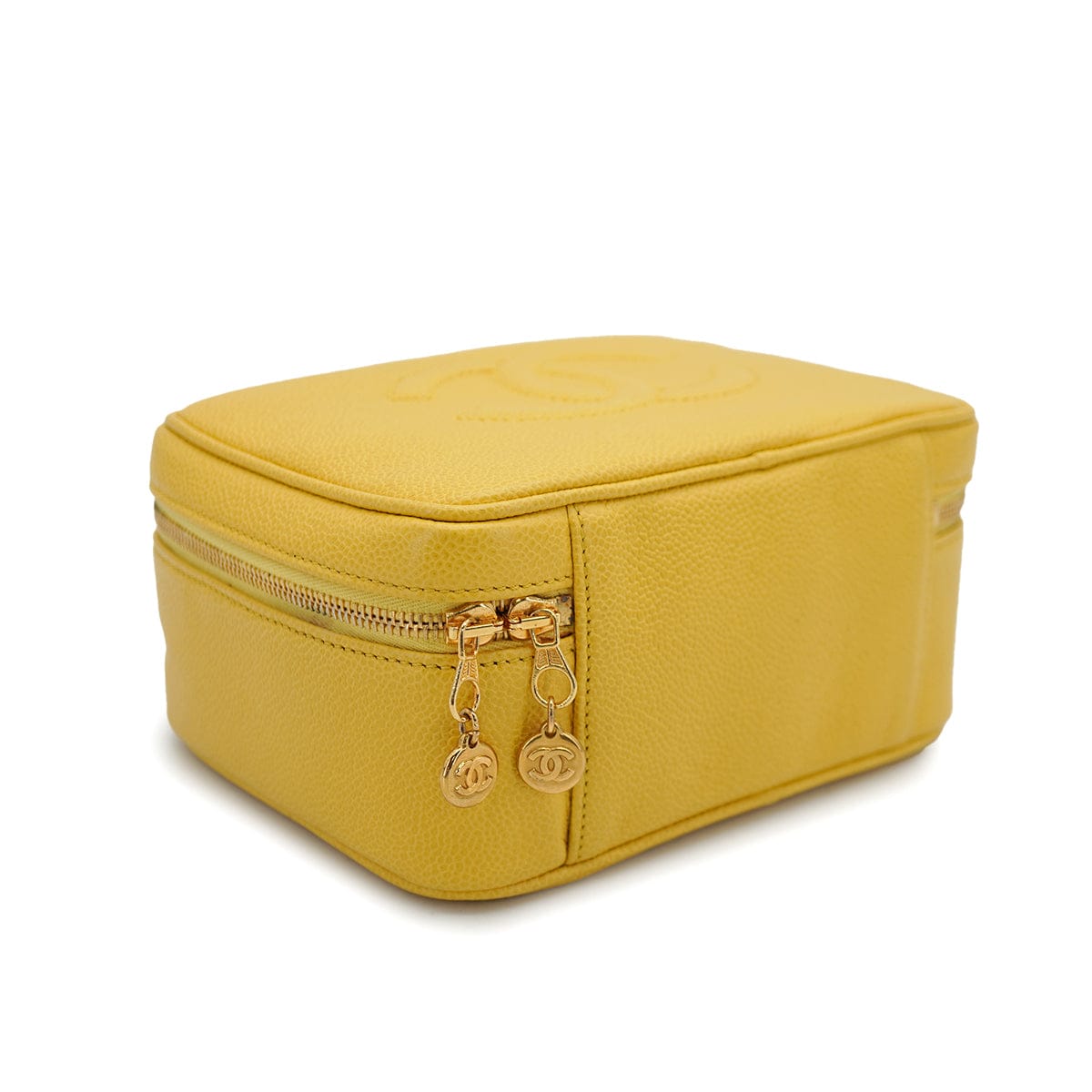 Luxury Promise VINTAGE CHANEL VANITY HAND SHUOLDER BAG YELLOW CAVIAR SKIN GOLD HARDWARE 90335288