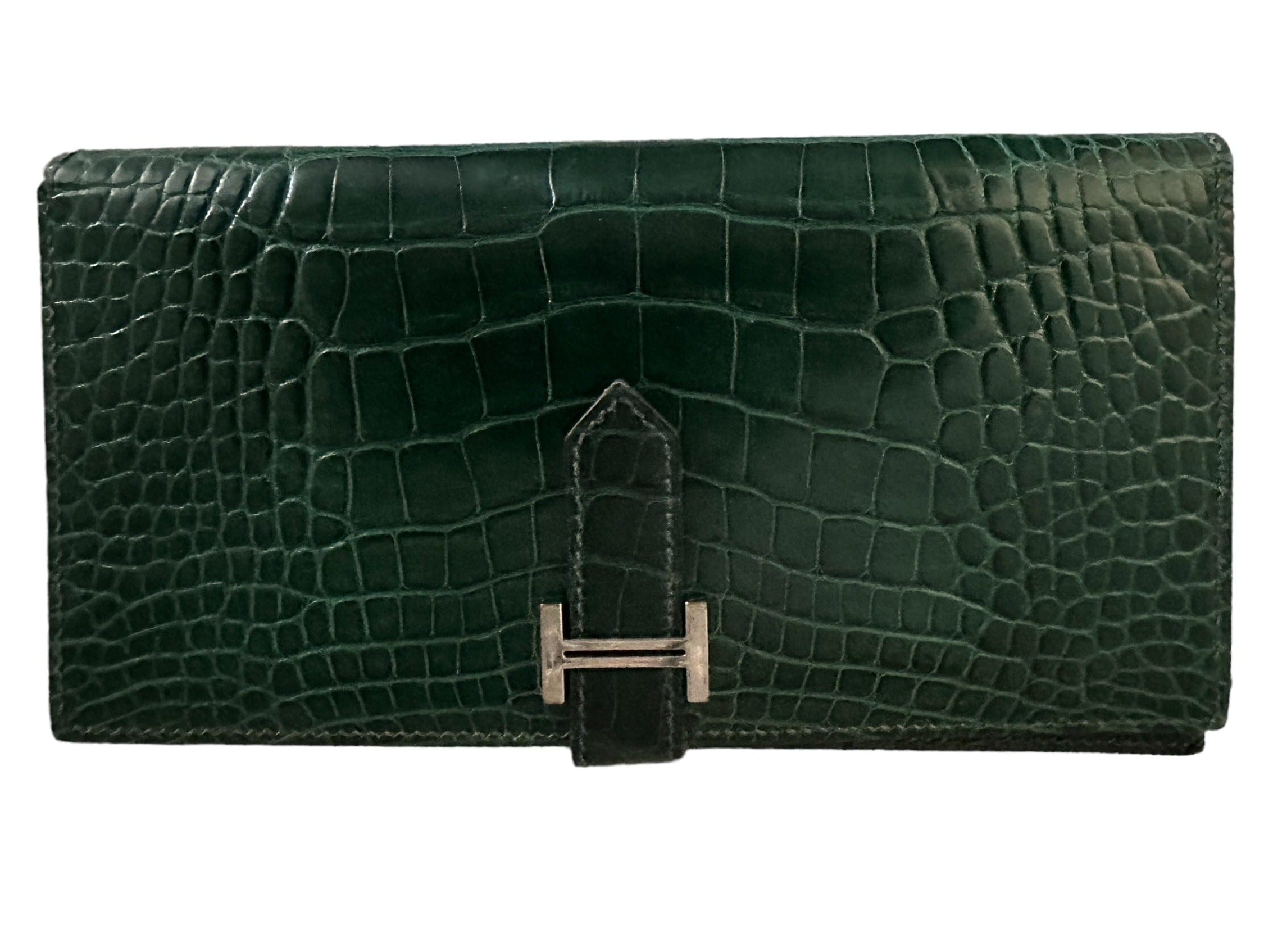Luxury Promise Hermes Green Crocodile Bearn Wallet with PHW