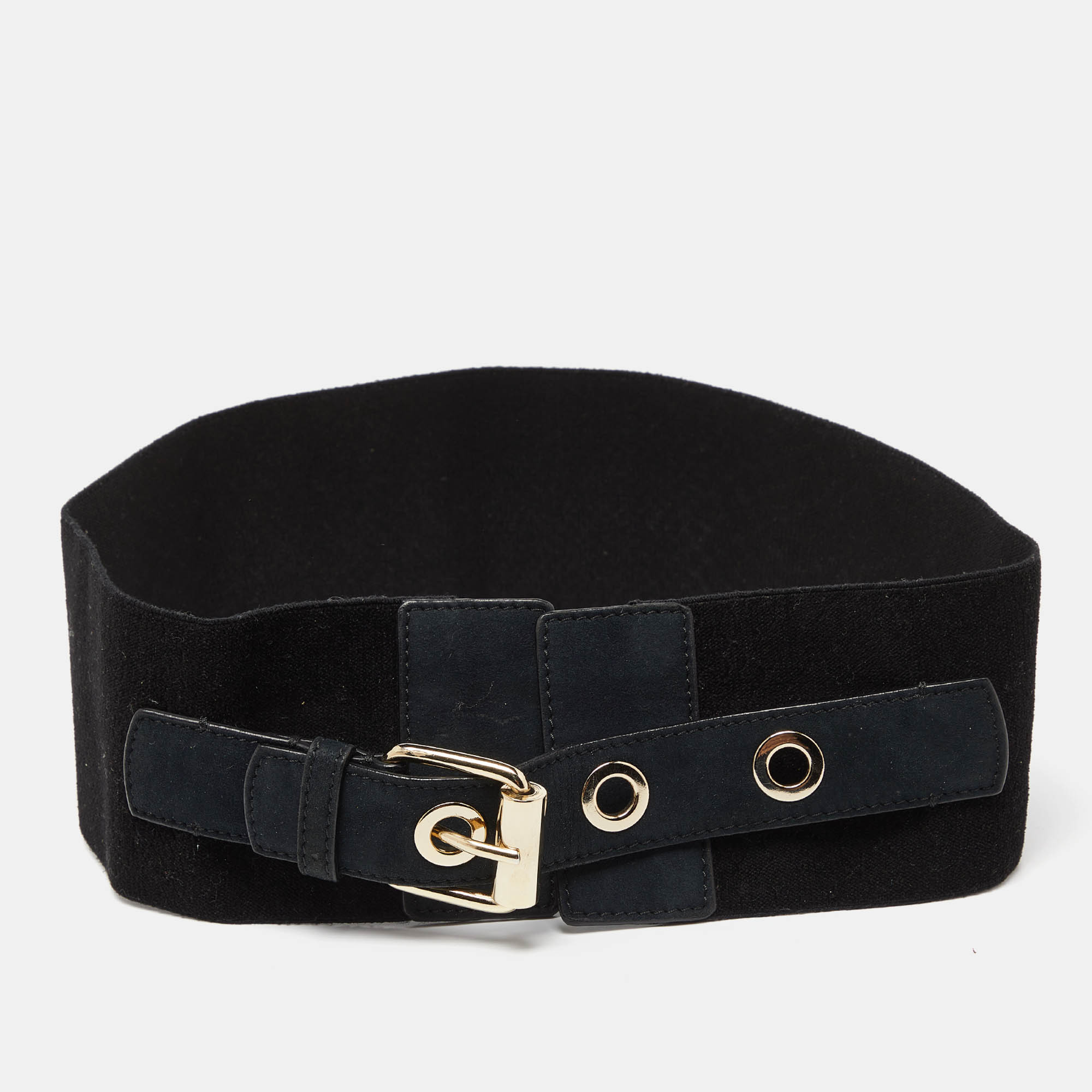 Stella McCartney Black Elastic and Faux Suede Buckle Wide Belt 70CM RJC4354