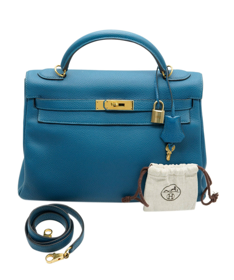 Hermès Hermes Bleu De Galice Clemence Kelly 32 Ghw Blue ref.659281
