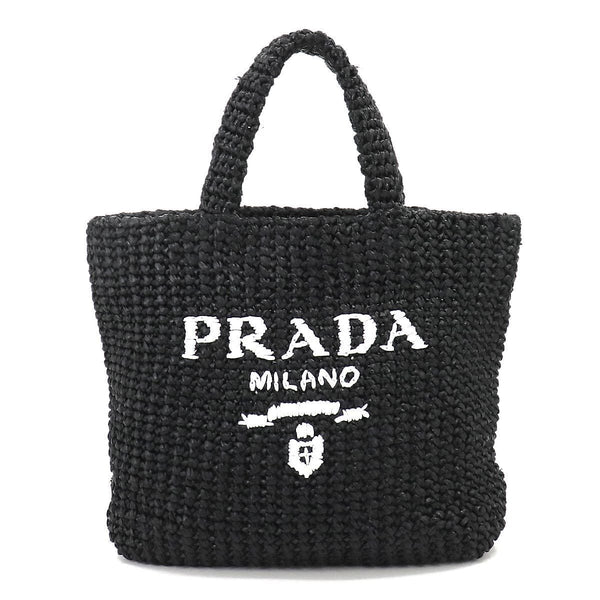 LuxuryPromise 90218476 - PRADA Small Crochet Tote Bag Raffia Black 1BG422 Purse Logos 90218476