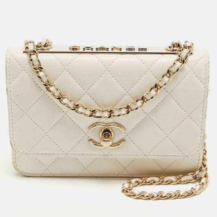 LuxuryPromise Chanel White Quilted Leather Trendy CC Wallet On Chain ASCLC2009