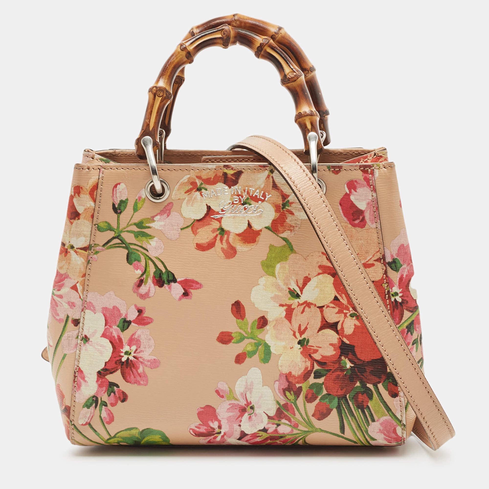LuxuryPromise Gucci Multicolor Leather Mini Blooms Bamboo Tote ASCLC2017