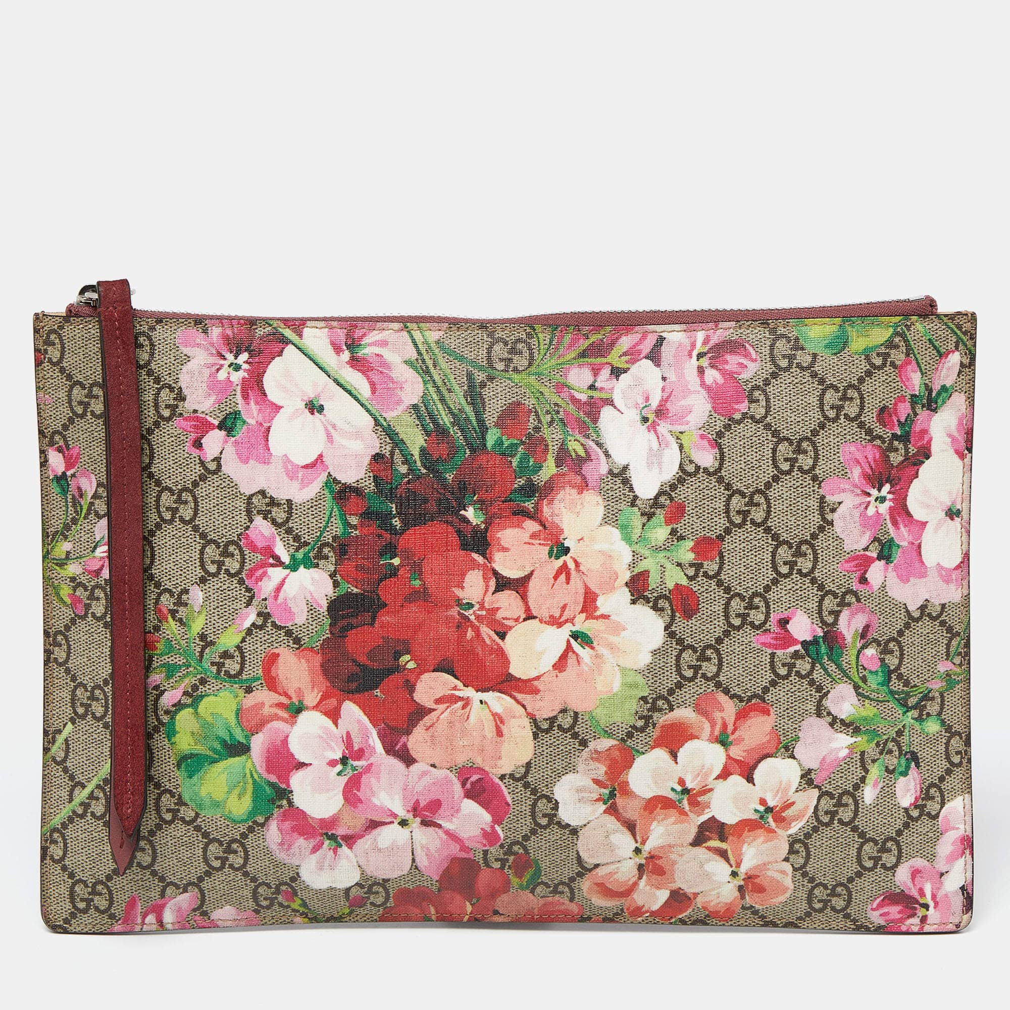LuxuryPromise Gucci Old Rose GG Supreme Blooms Canvas and Suede Zip Pouch ASCLC2013